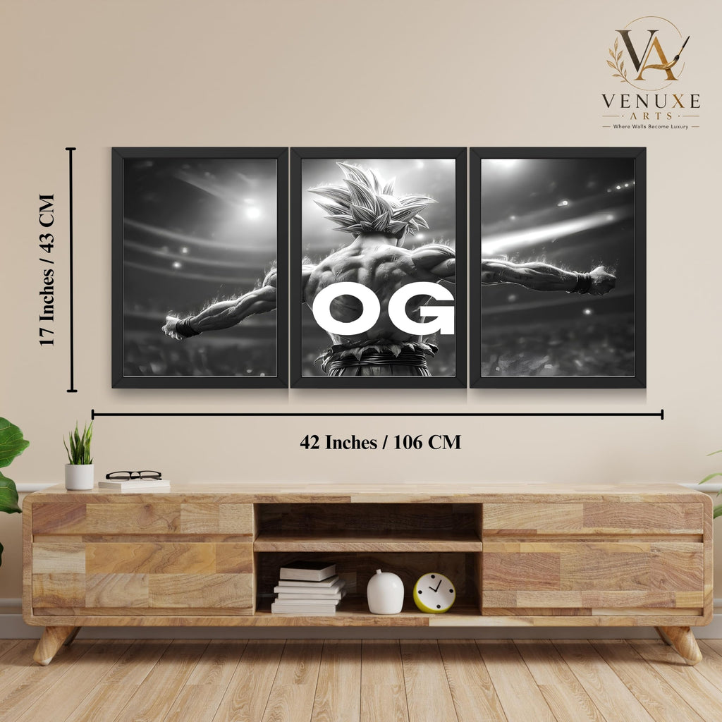 VENUXE ARTS Set Of 3 Anime Characters Wall Framed |Anime Characters Framed Poster for Living Room Bedroom Gaming Room Studio Wall Decor