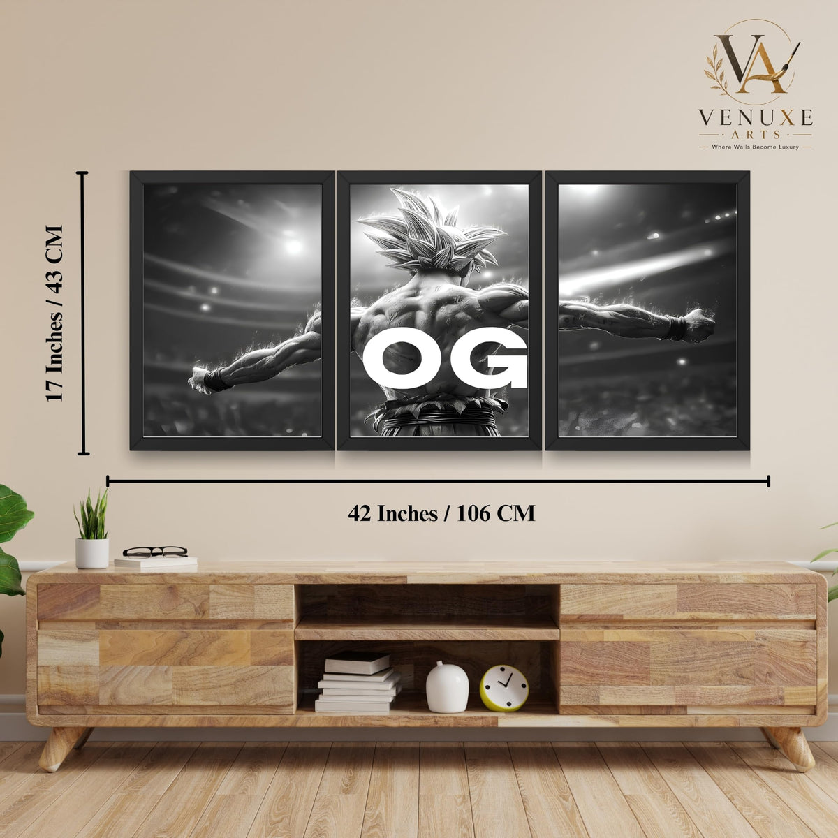 VENUXE ARTS Set Of 3 Anime Characters Wall Framed |Anime Characters Framed Poster for Living Room Bedroom Gaming Room Studio Wall Decor