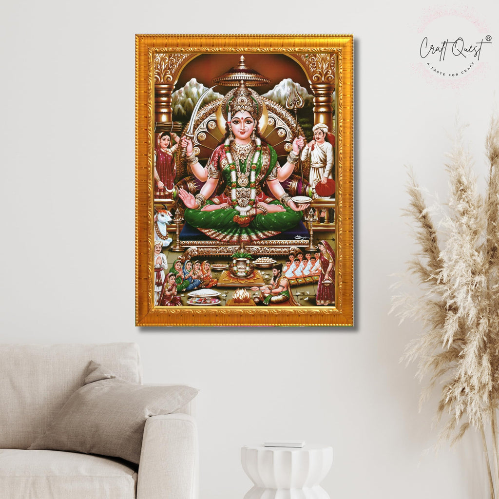 CRAFT QUEST Goddess Santoshi Mata/Devi Santhoshi Maa Photo Frame for Pooja, Home, Temple, Gift, Wall Décor Item