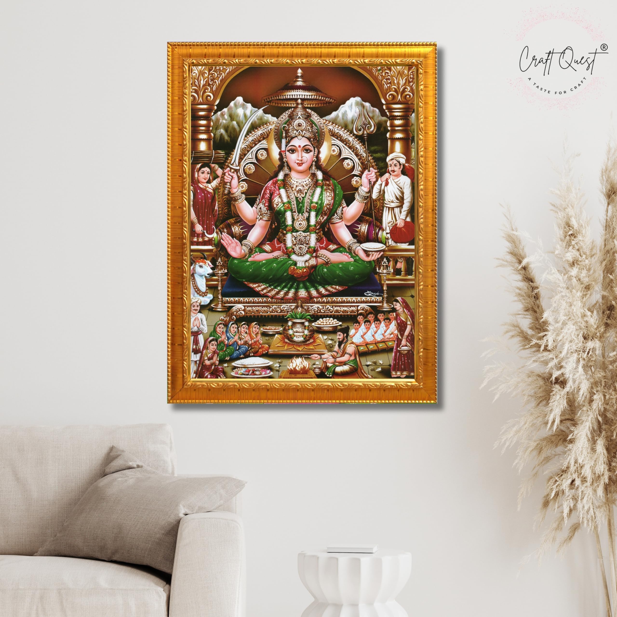 CRAFT QUEST Goddess Santoshi Mata/Devi Santhoshi Maa Photo Frame for Pooja, Home, Temple, Gift, Wall Décor Item