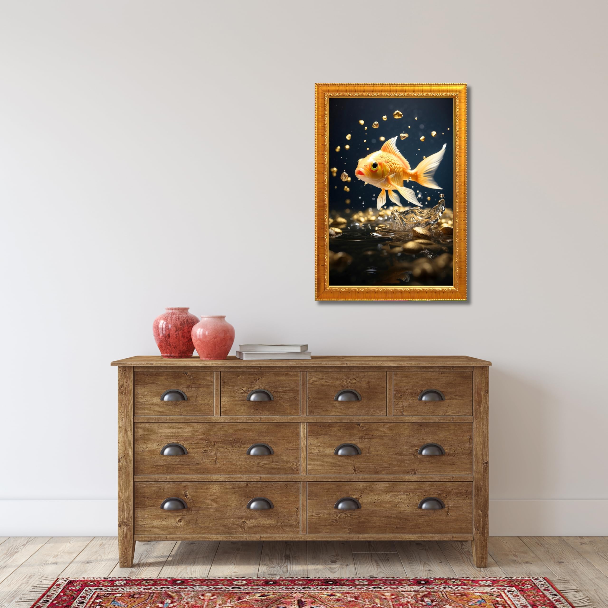 CRAFT QUEST Vastu Fishes Painting With Floating Frame Home Office Wall Decor | Paintings for Home Decoration, Living room, Bedroom and Office Décor