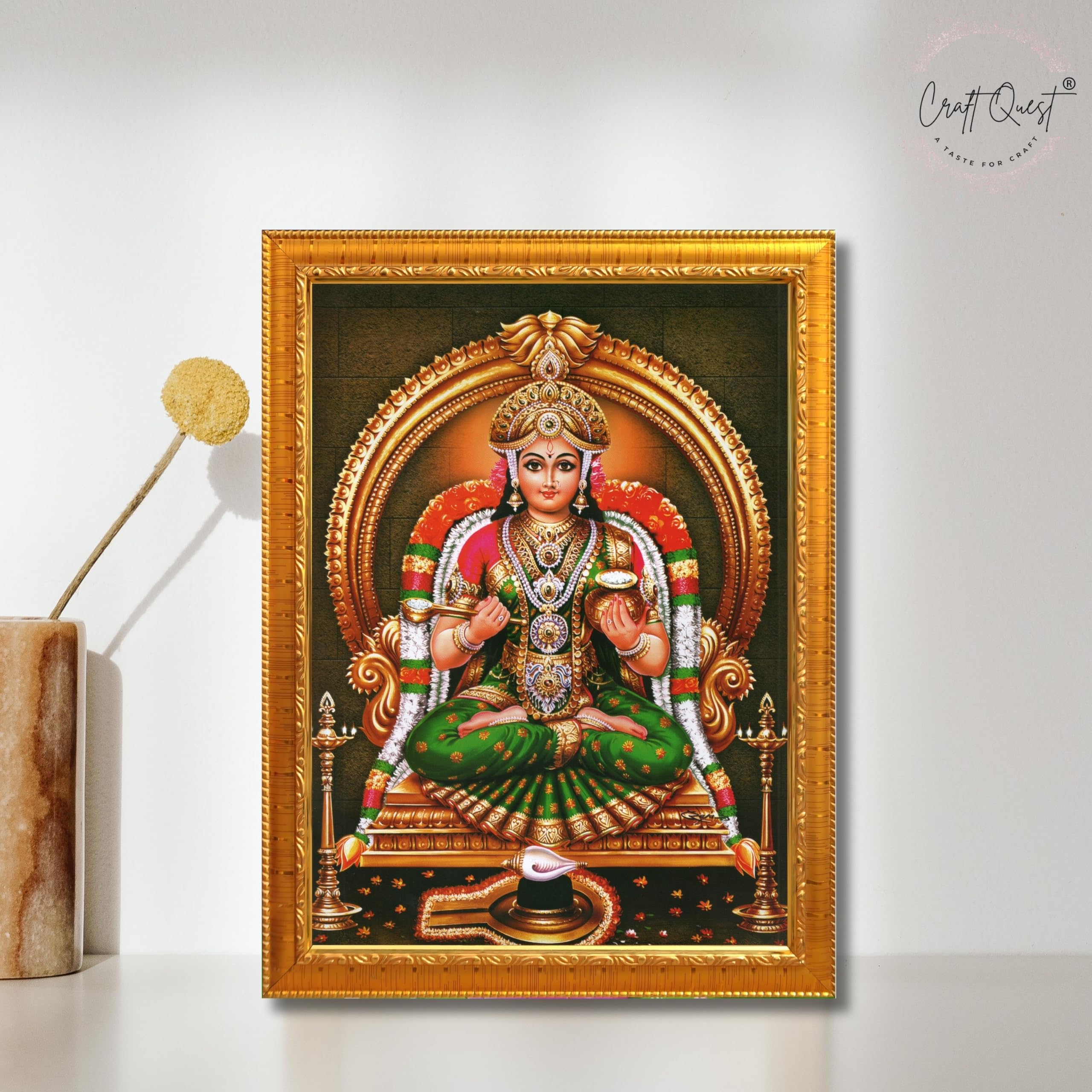 CRAFT QUEST Shiva & Maa Annapurna devi sitting on throne photo frame with Acrylic Glass for Kitchen, Food & Prosperity Blessing Hindu