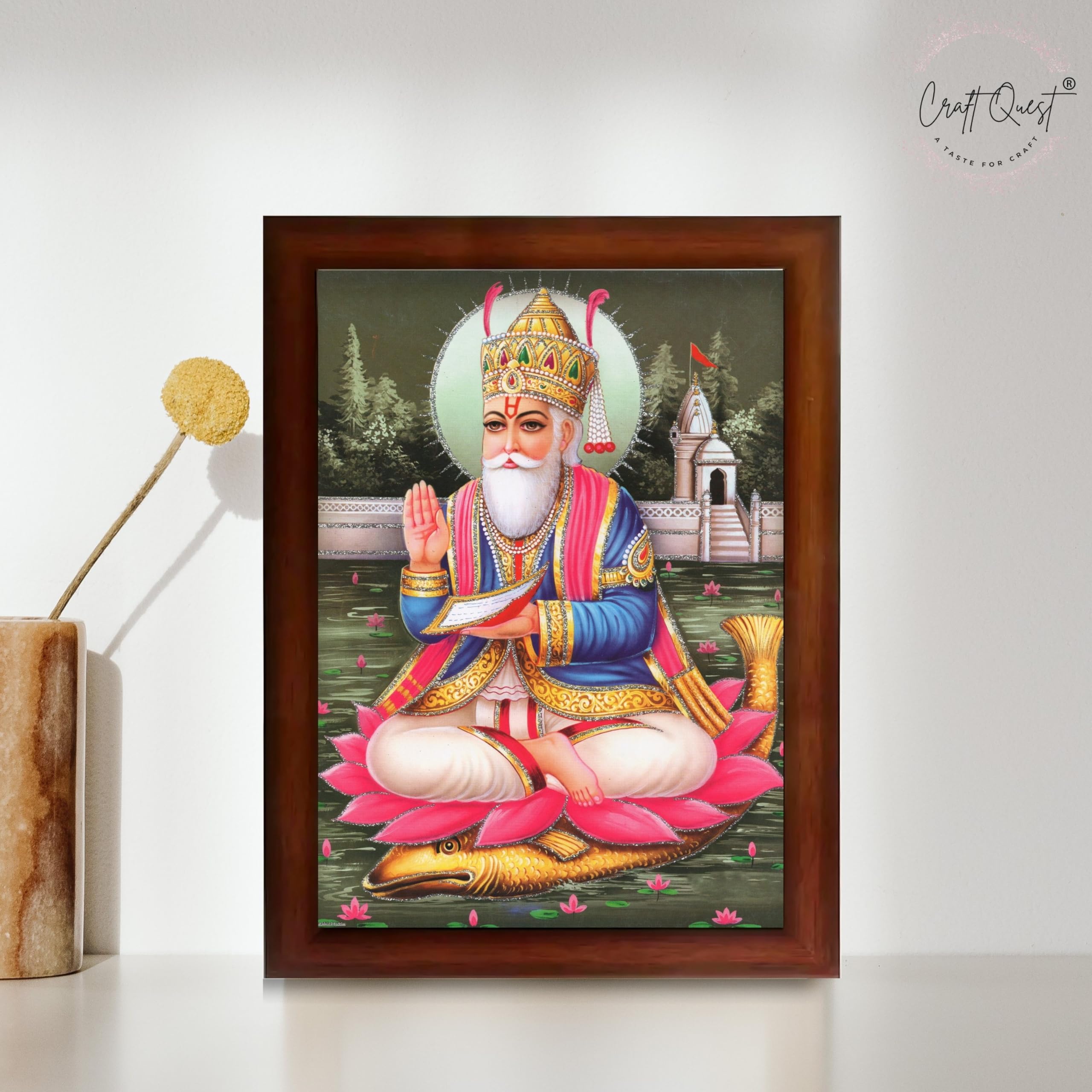 CRAFT QUEST Jhulelal Bhagwan Wall Painting Framed Home Decor