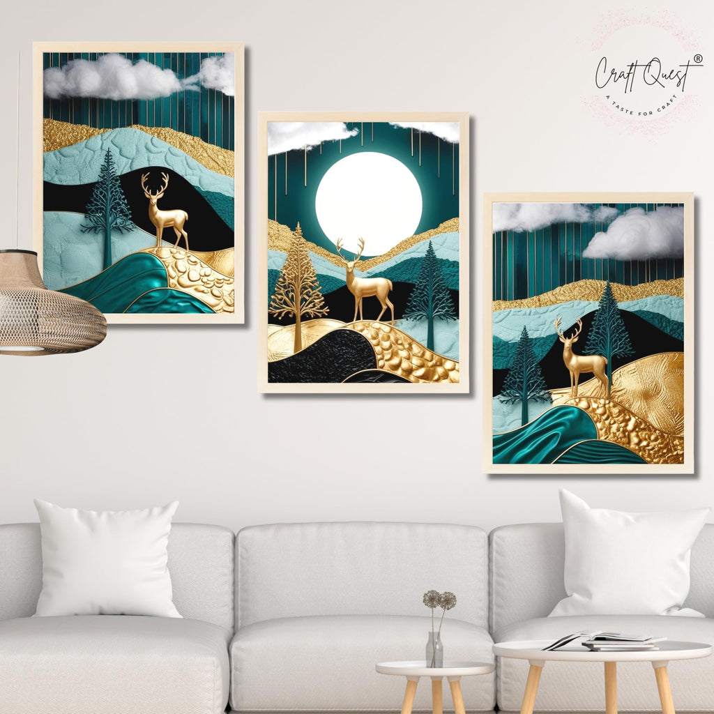 CRAFT QUEST Modern Art Luxury Landscape Wall Art | Set of 3 Frames for Home Decoration | Ideal for Living Room, Bedroom & Offices