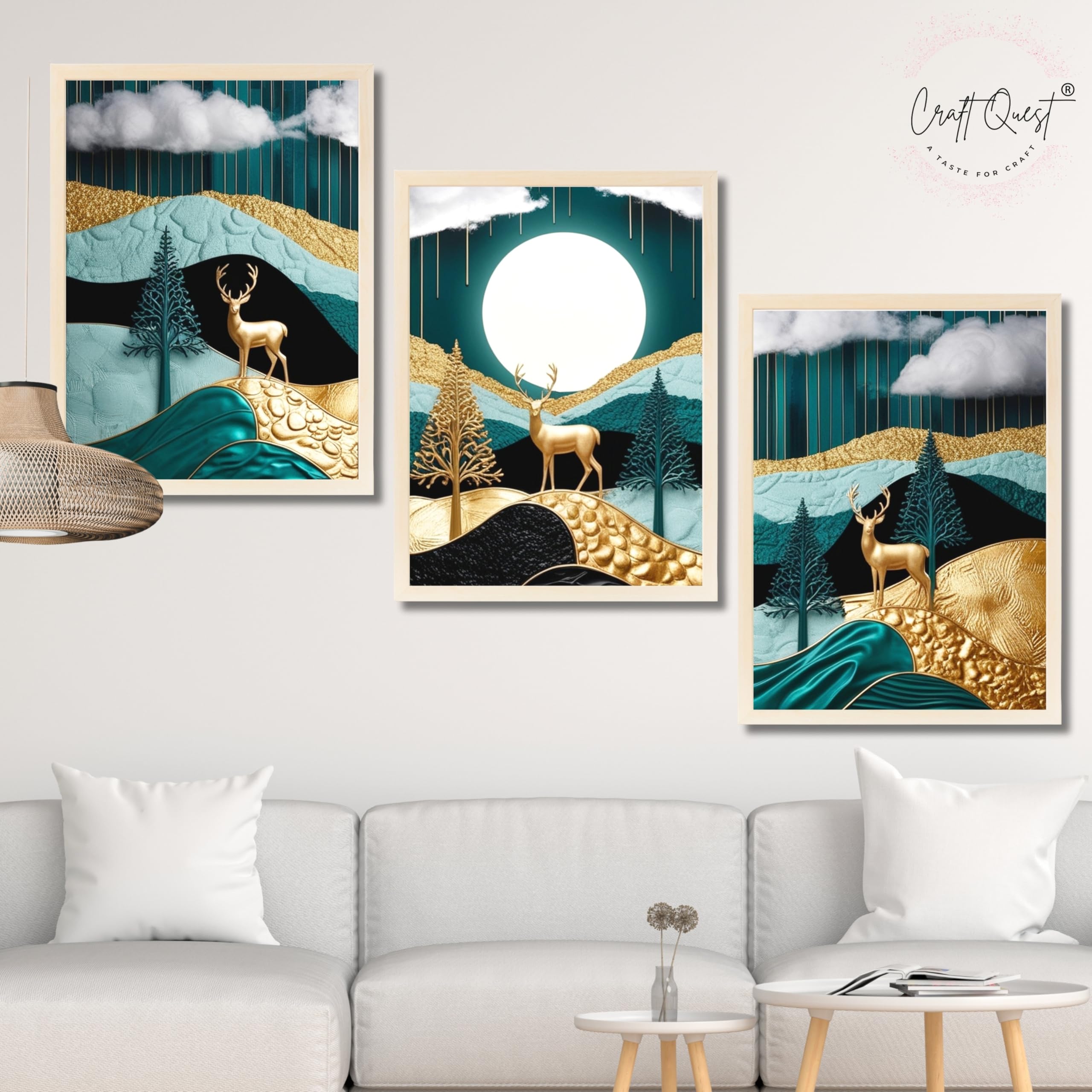 CRAFT QUEST Modern Art Luxury Landscape Wall Art | Set of 3 Frames for Home Decoration | Ideal for Living Room, Bedroom & Offices