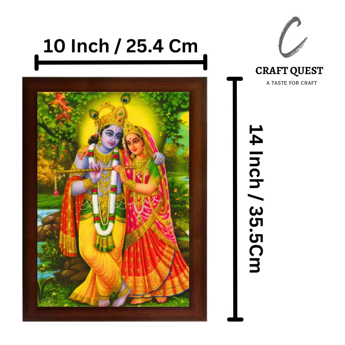 Craft Quest Radha Krishna Sparkle Coated Home Decorative Gift Item Framed Painting (10 X 14 Inches, Brown)