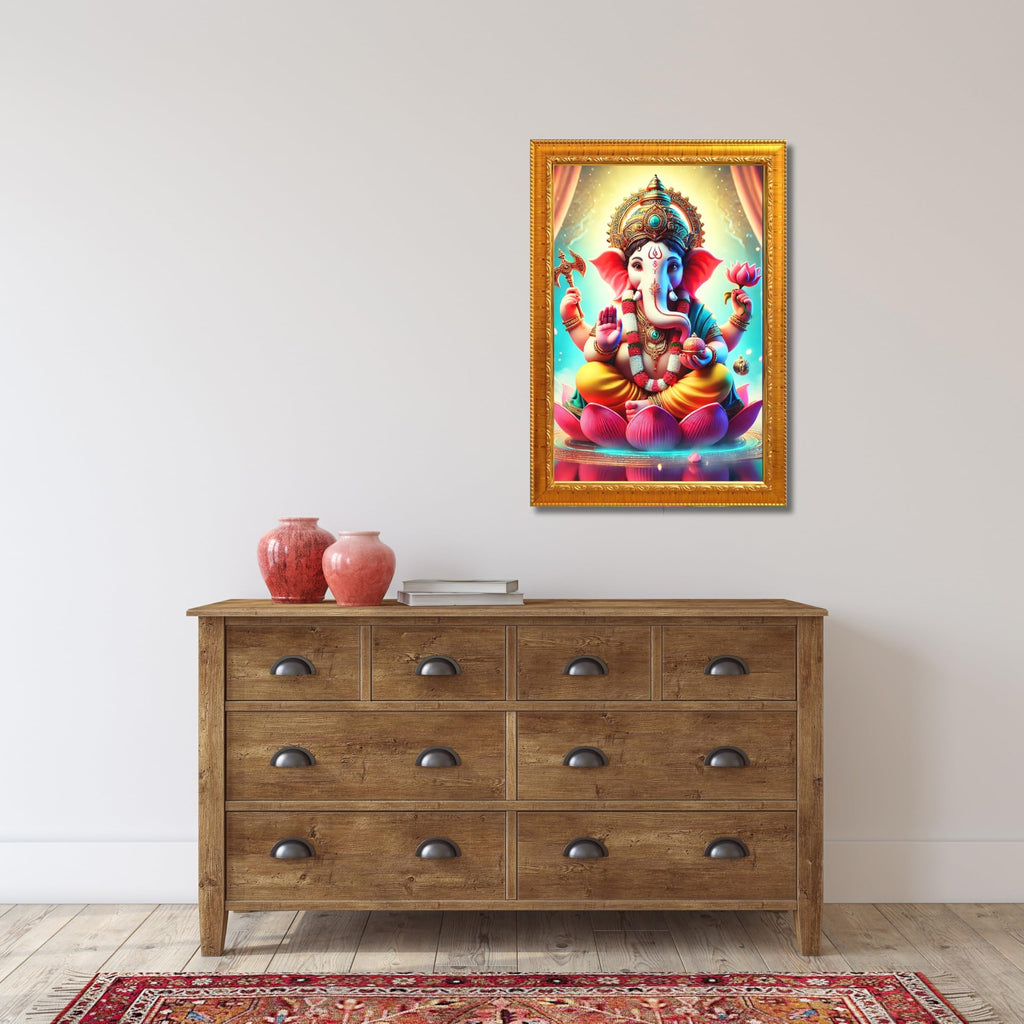 CRAFT QUEST Lord Ganesha Ji Laminated God Photo Frame Wall Decor Mandir Pooja Poster Religious Painting Home Office Gift GA-219