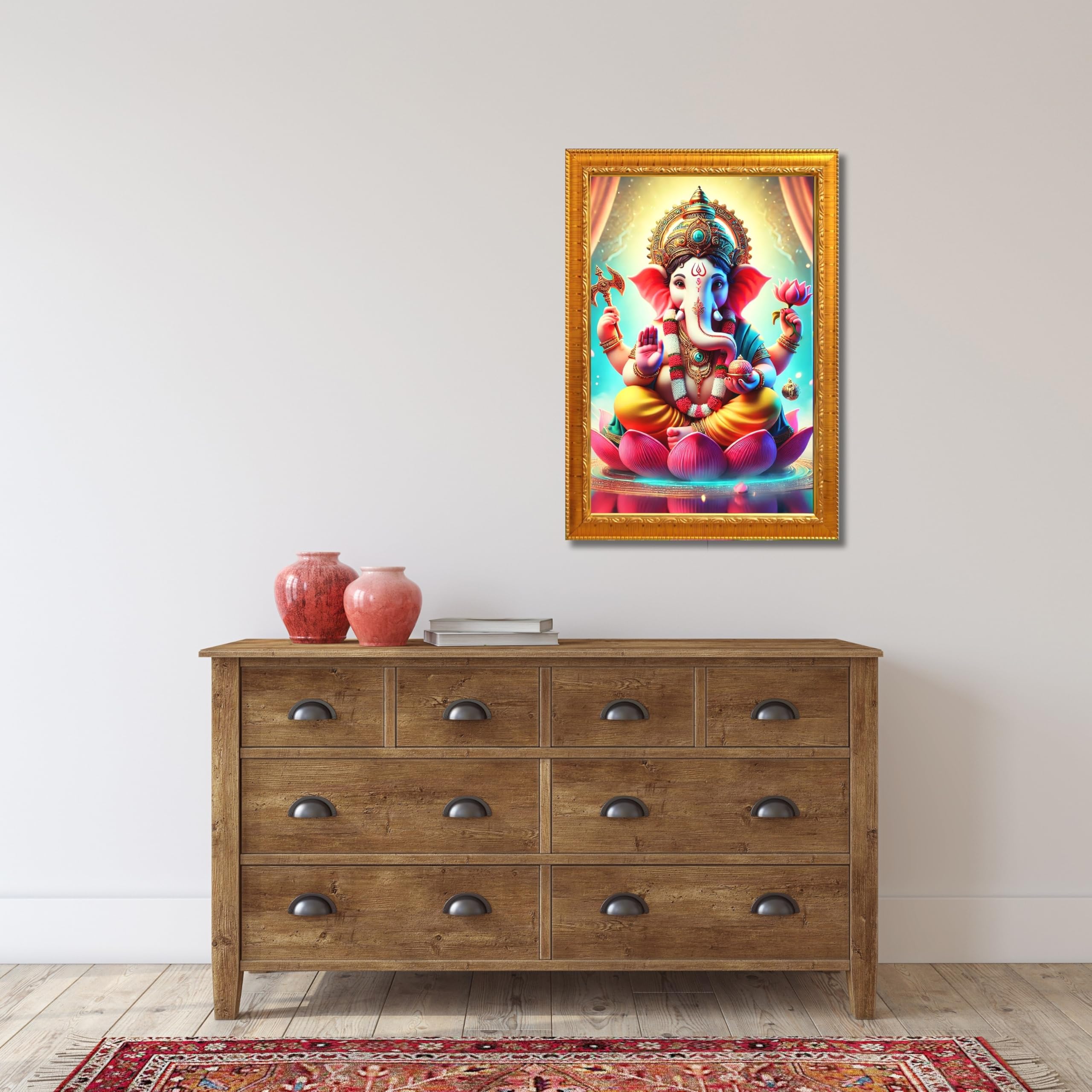 CRAFT QUEST Lord Ganesha Ji Laminated God Photo Frame Wall Decor Mandir Pooja Poster Religious Painting Home Office Gift GA-219