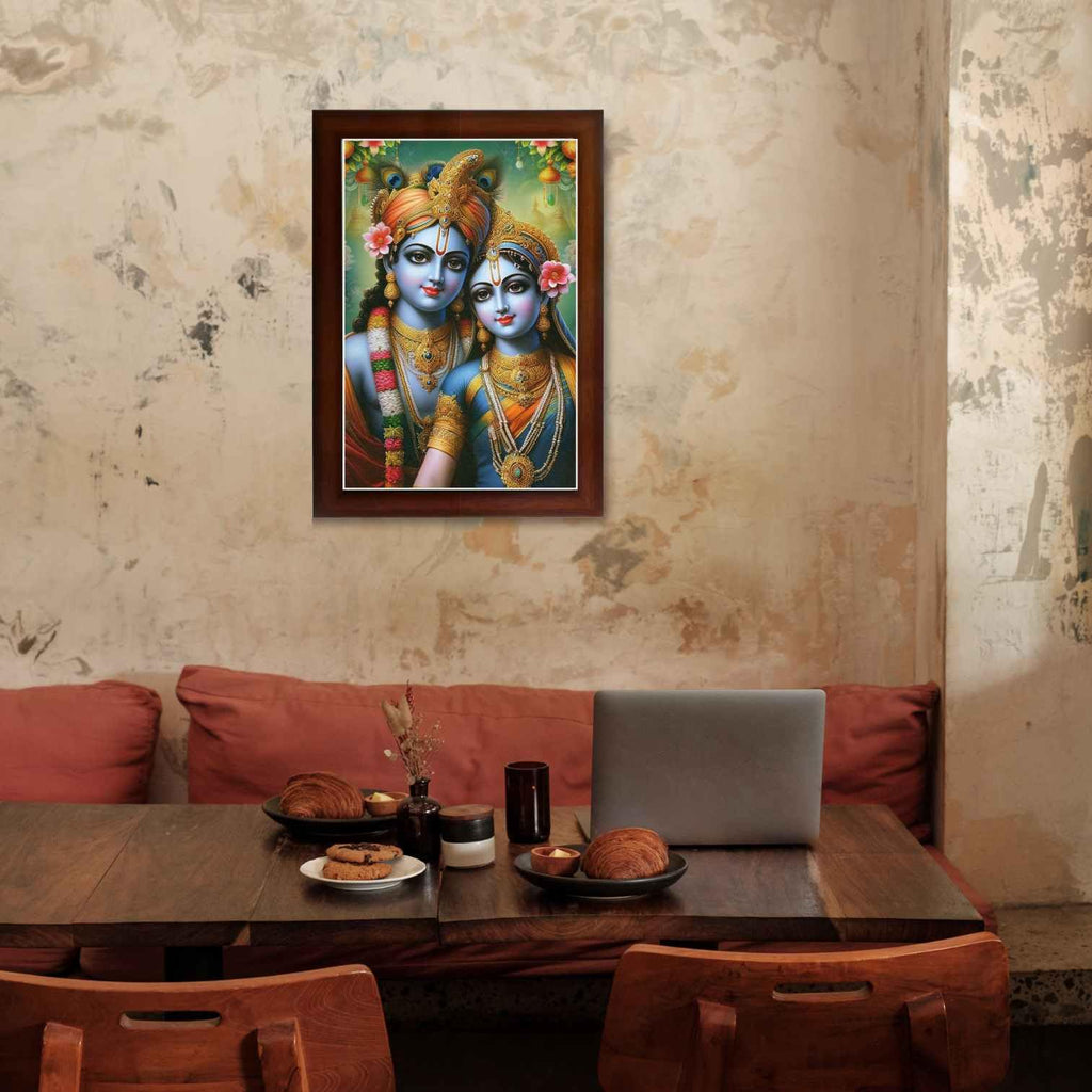 CRAFT QUEST Radha Krishna Art Photo Framed Painting for Home and Bedroom Wall Decoration of Size 14X10 Inches with Frame And Acrylic Glass RK214