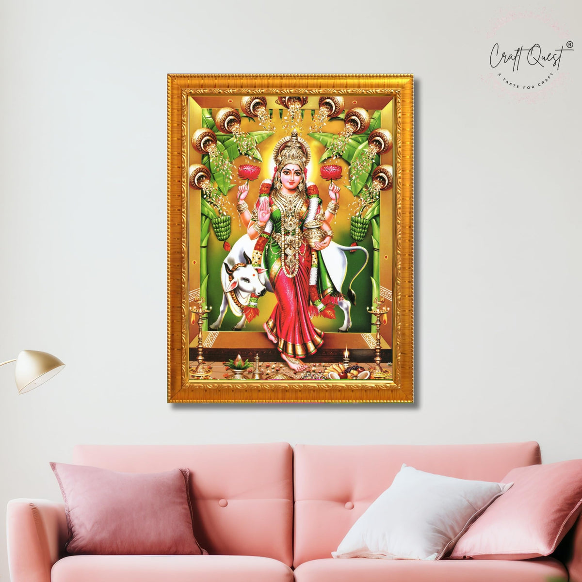 CRAFT QUEST Goddess Lakshmi Mata Vaibhav Laxmi Wall Painting Photo Framed | Acrylic Glass, Lightweight | Ideal for Home, Office, Temple & Puja Room, Wall Decor