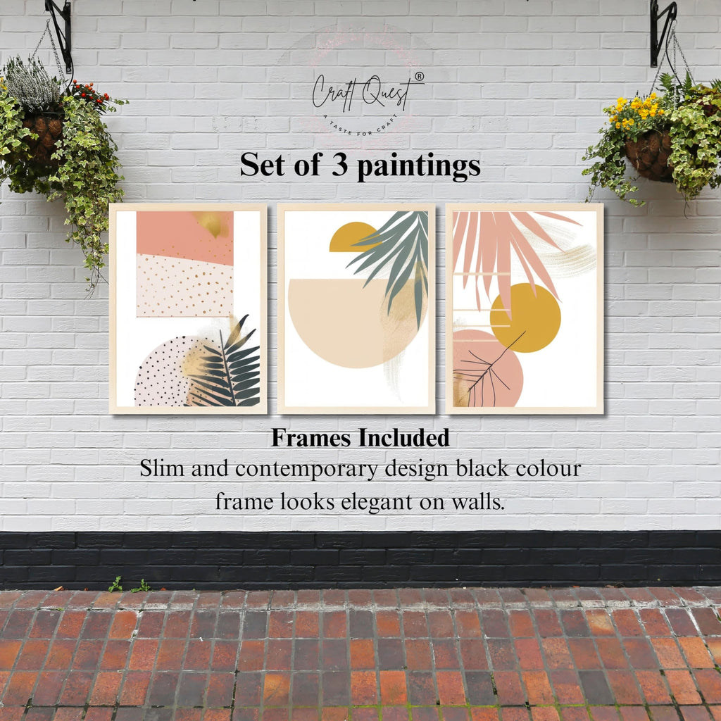 CRAFT QUEST SET OF 3 Abstract Paintings Modern Art | Set of 3 Frames for Home Decoration | Ideal for Living Room, Bedroom & Offices