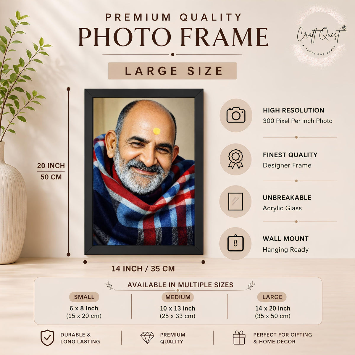 CRAFT QUEST Neeb Karori Baba/Neem Karoli Baba Graceful Smile Small Photo Frame