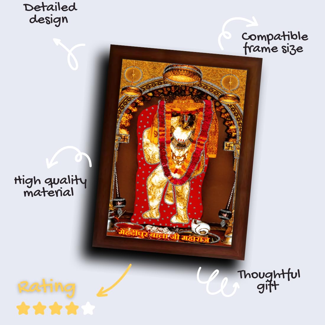 CRAFT QUEST Mehndipur balaji Hanuman | Bajrangbali Religious Photo with frame for Home Decorative Item