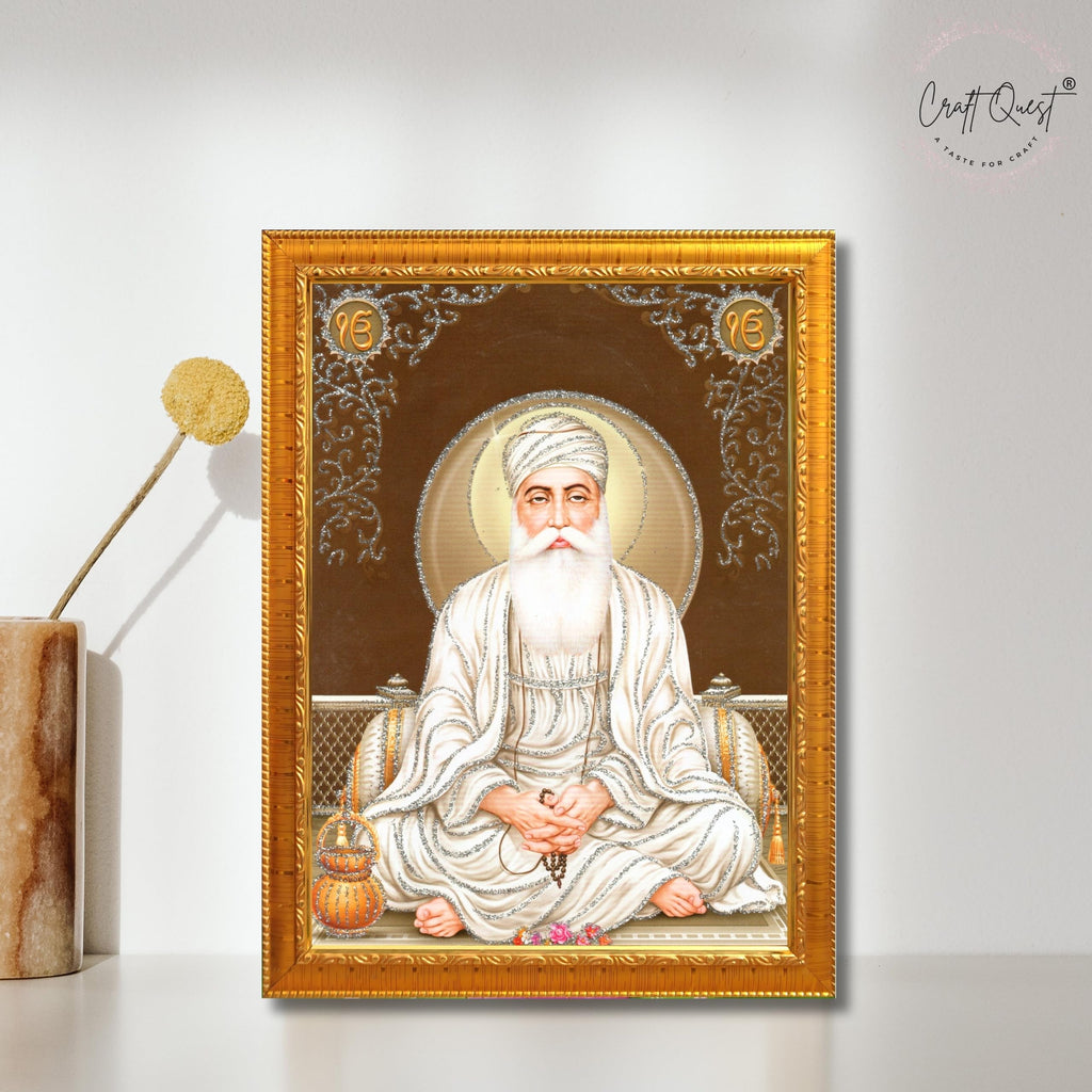 CRAFT QUEST Satnam Waheguru Ji Photo Frame Sikh Guru Photo for Home Decor Religious Painting Decorative Artwork Gift Frame