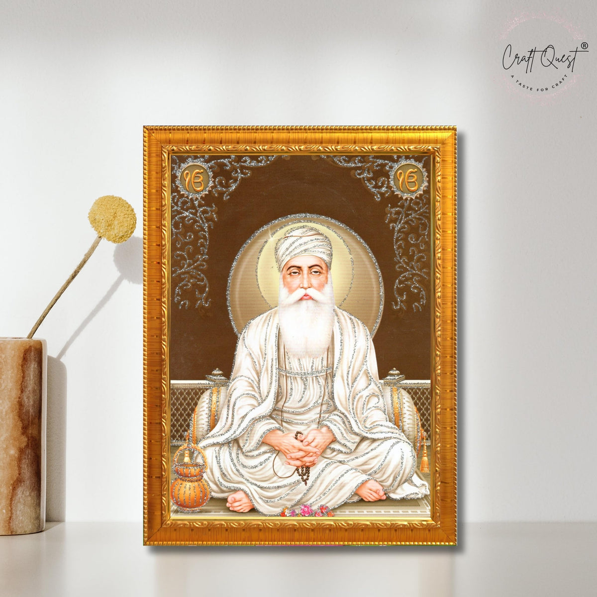 CRAFT QUEST Satnam Waheguru Ji Photo Frame Sikh Guru Photo for Home Decor Religious Painting Decorative Artwork Gift Frame