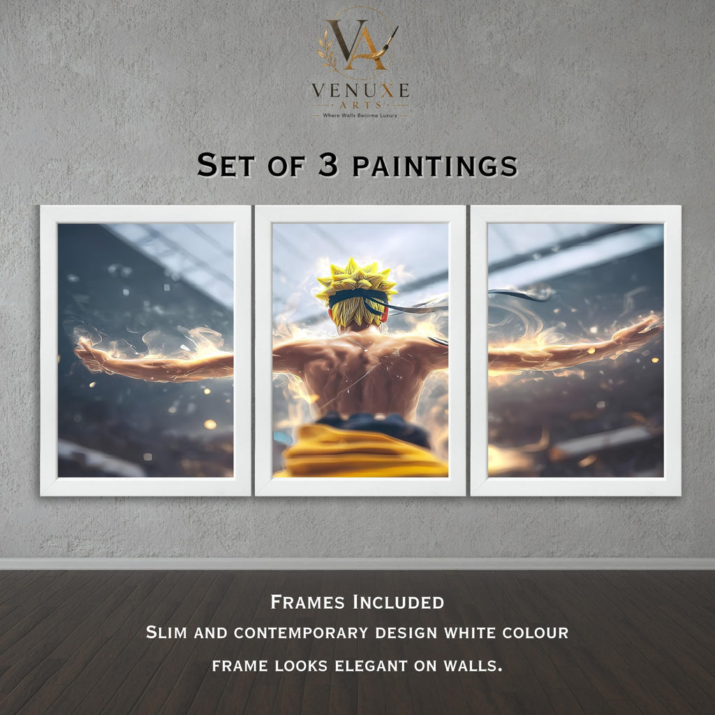 VENUXE ARTS Set Of 3 Anime Characters Wall Framed |Anime Characters Framed Poster for Living Room Bedroom Gaming Room Studio Wall Decor
