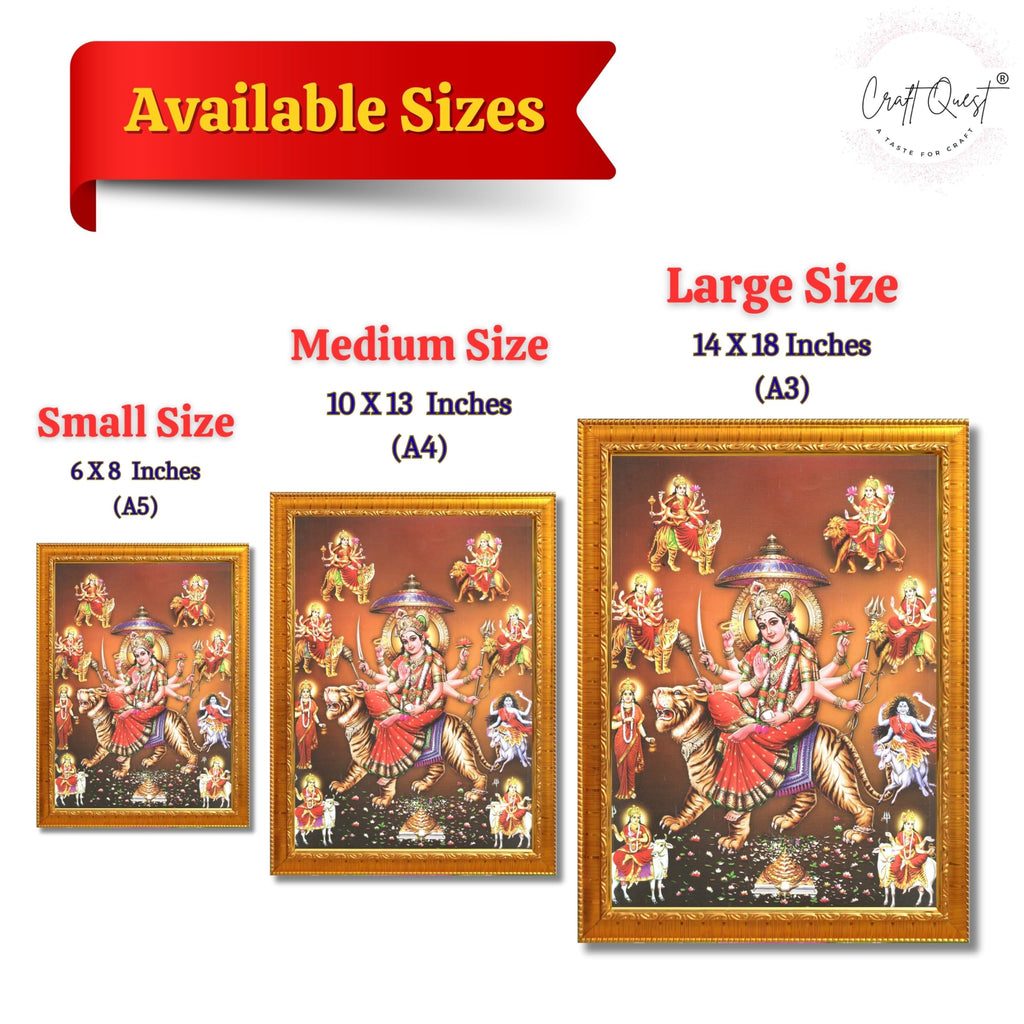 CRAFT QUEST Durga Maa Mata Goddess Nav Navadurga Navdurga Wall Painting Photo Framed, Blessing Hindu Wall Decor