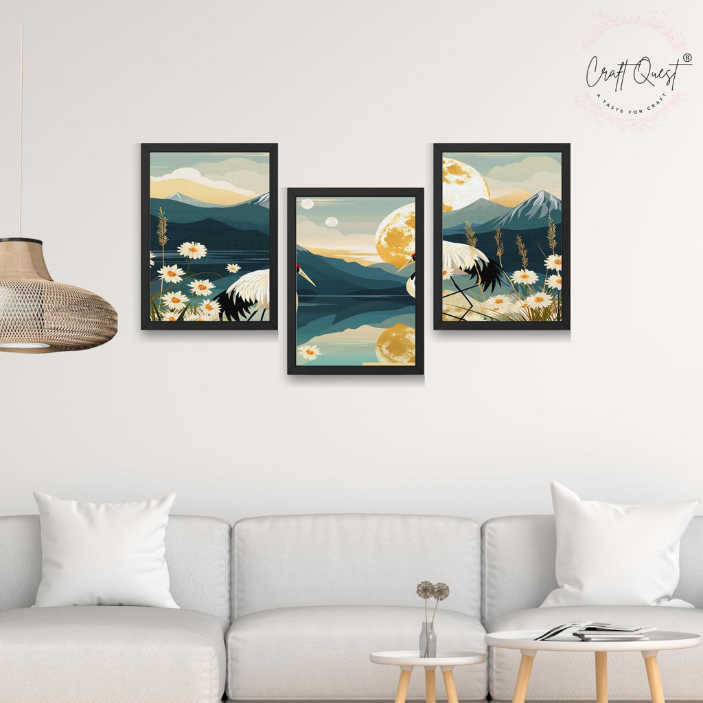 CRAFT QUEST Modern Of Lake & Mountains Wall Art | Set of 3 Frames for Home Decoration | Ideal for Living Room, Bedroom & Offices