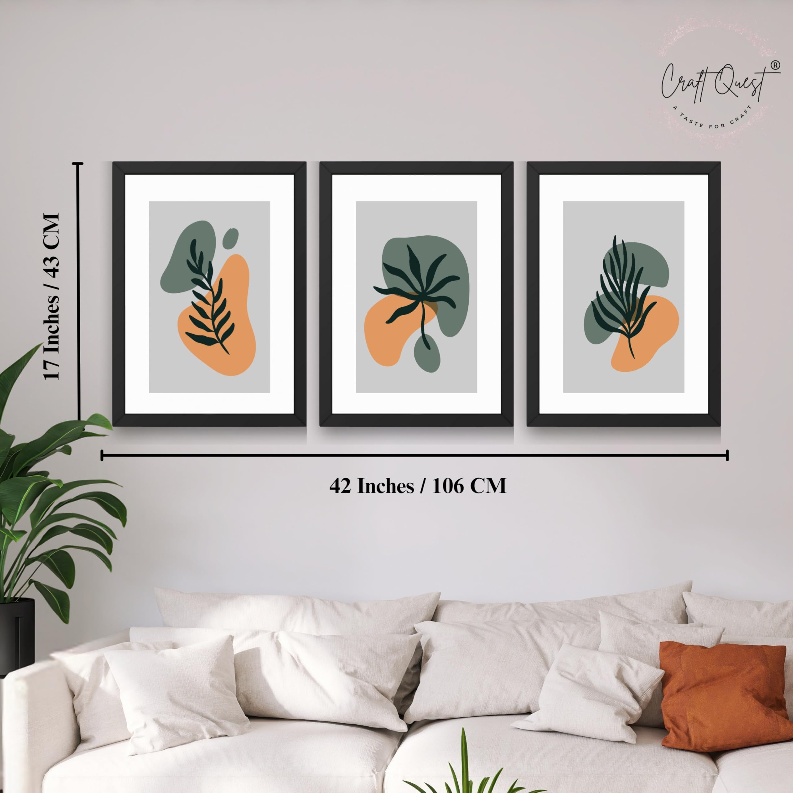 CRAFT QUEST Wall Art Decor Paintings | Set of 3 BOHO Wall Art Frames for Home Decoratio | Ideal for Living Room, Office & Bedroom