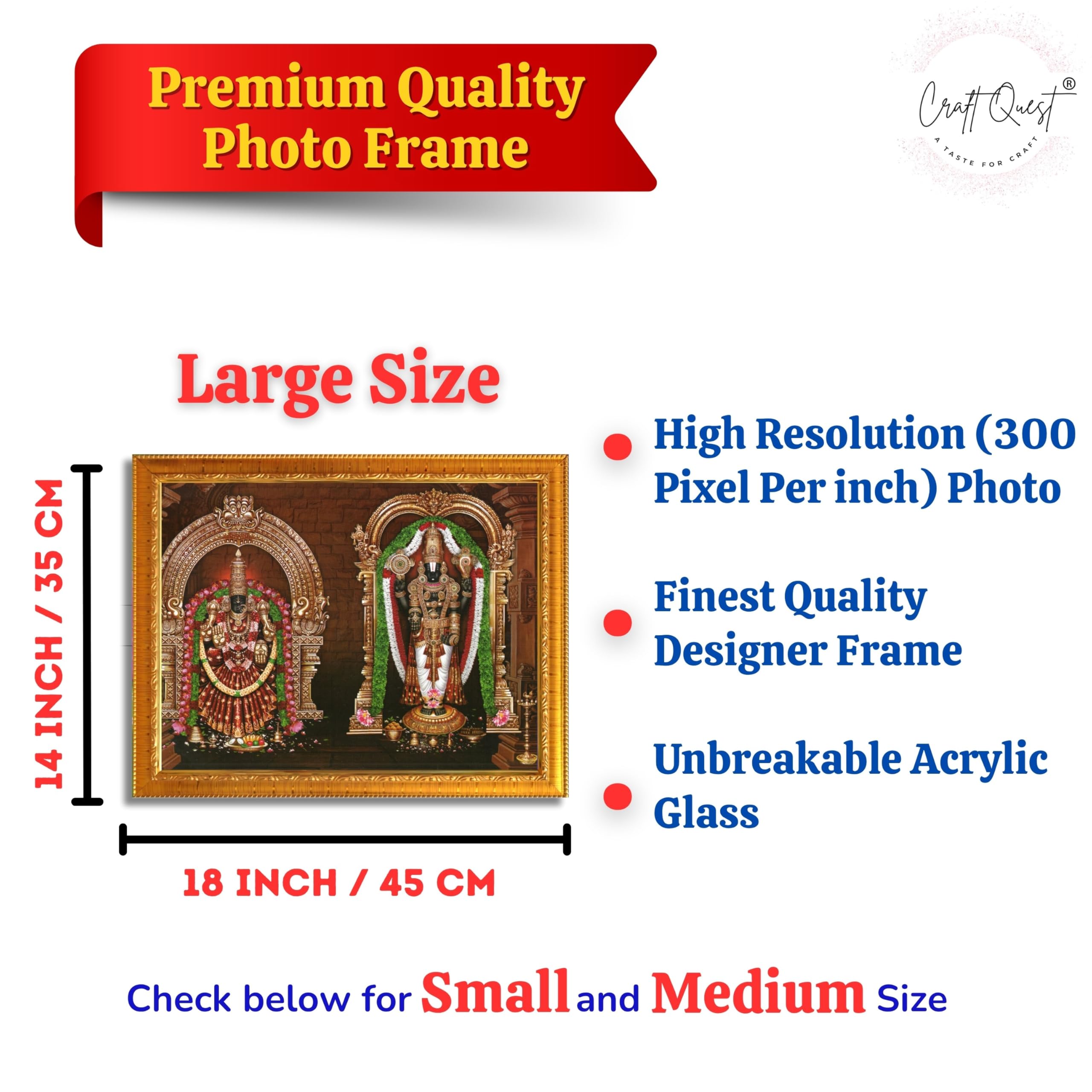 CRAFT QUEST Tirupati Balaji Padmavati Venkateshwara Swamy Wall Photo Frame | South God Frame for Home, Office, Temple & Gifting
