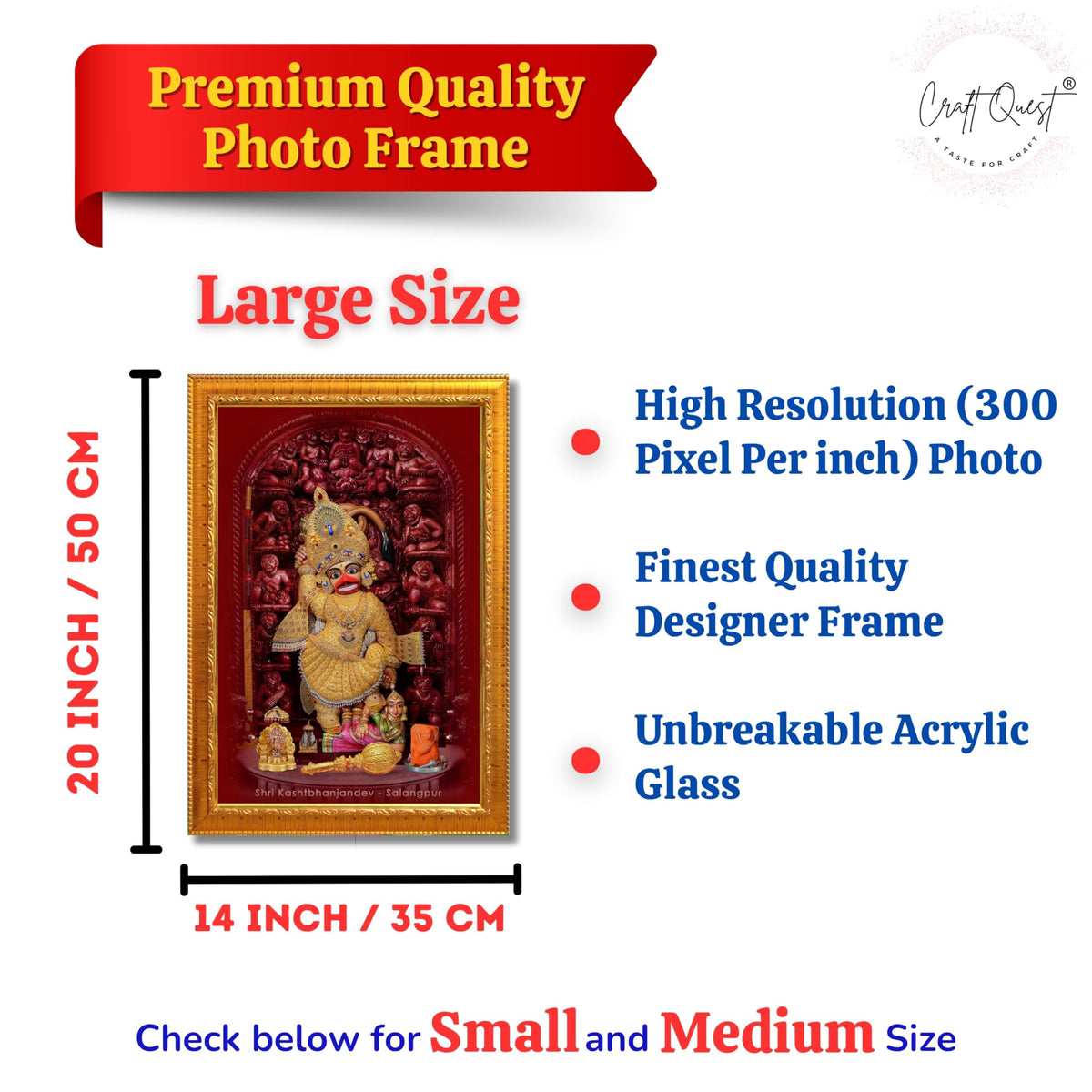 CRAFT QUEST Shree Kashtabhanjan Dev Hanumanji Salangpur Religious Photo Frame Synthetic, Wall hangings