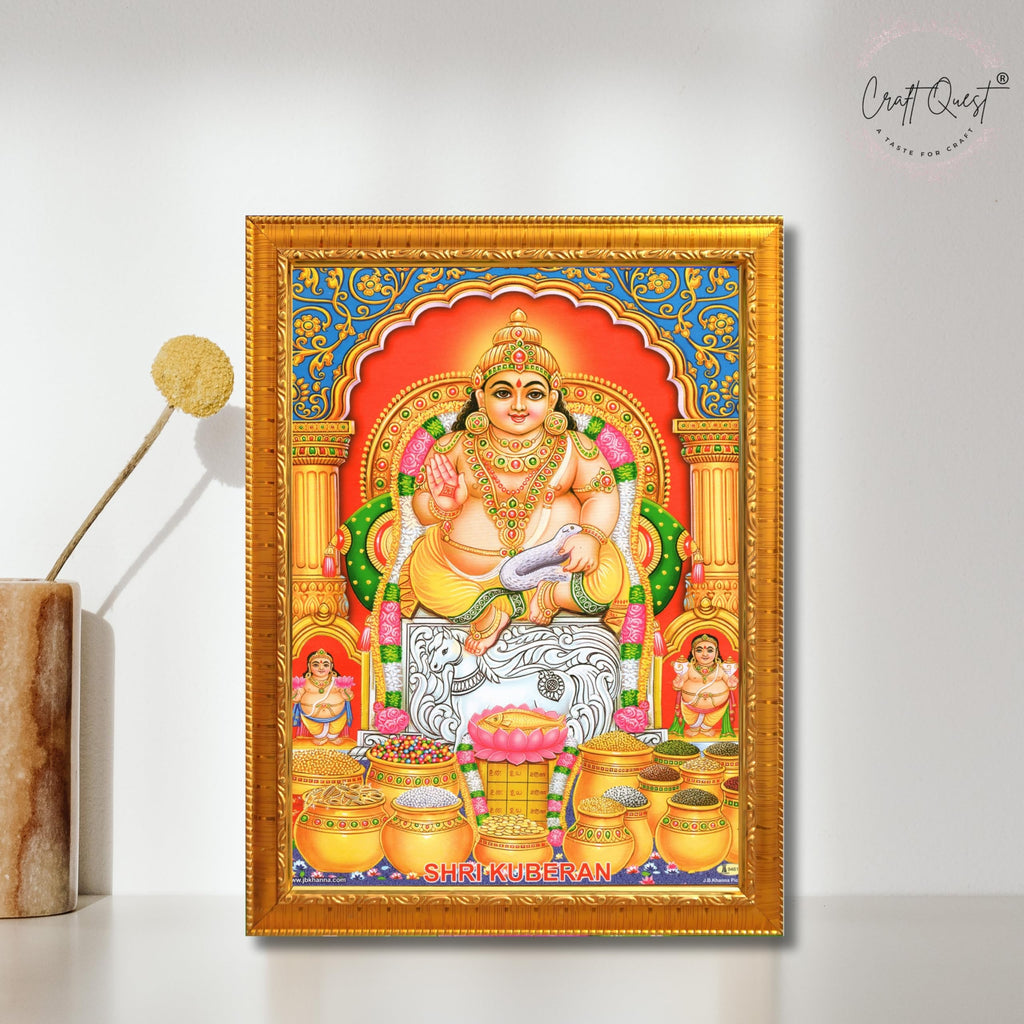 CRAFT QUEST Lord Kubera Swamy Bhagwan Kuber Kubera Wall Painting Framed, Religious Photo Frame, Home Decoration Item