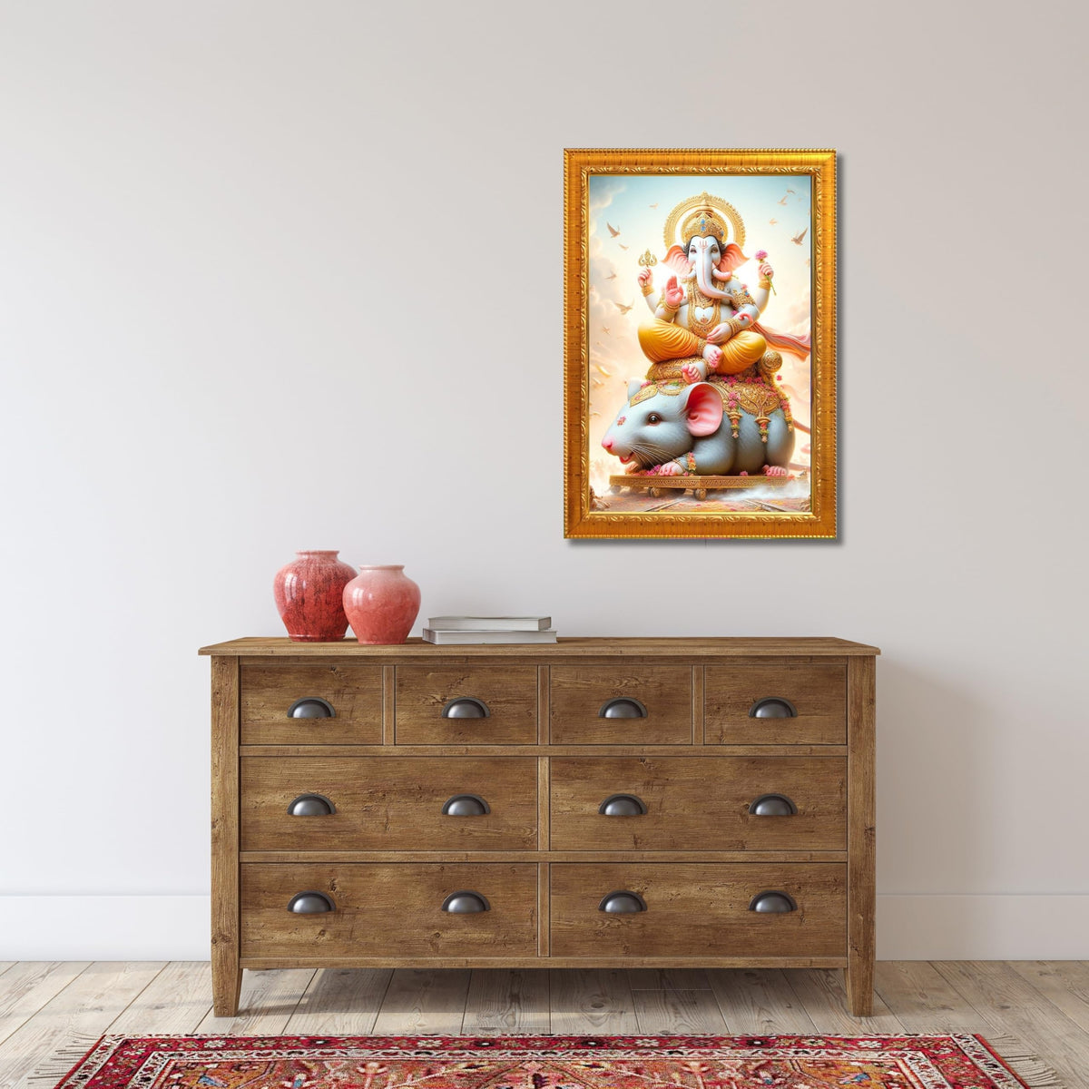 CRAFT QUEST God Ganpati ji Photo Frame Wall Decor Mandir Pooja Poster Religious Painting Divine Hindu Temple Decoration Spiritual Blessings Home Office Gift