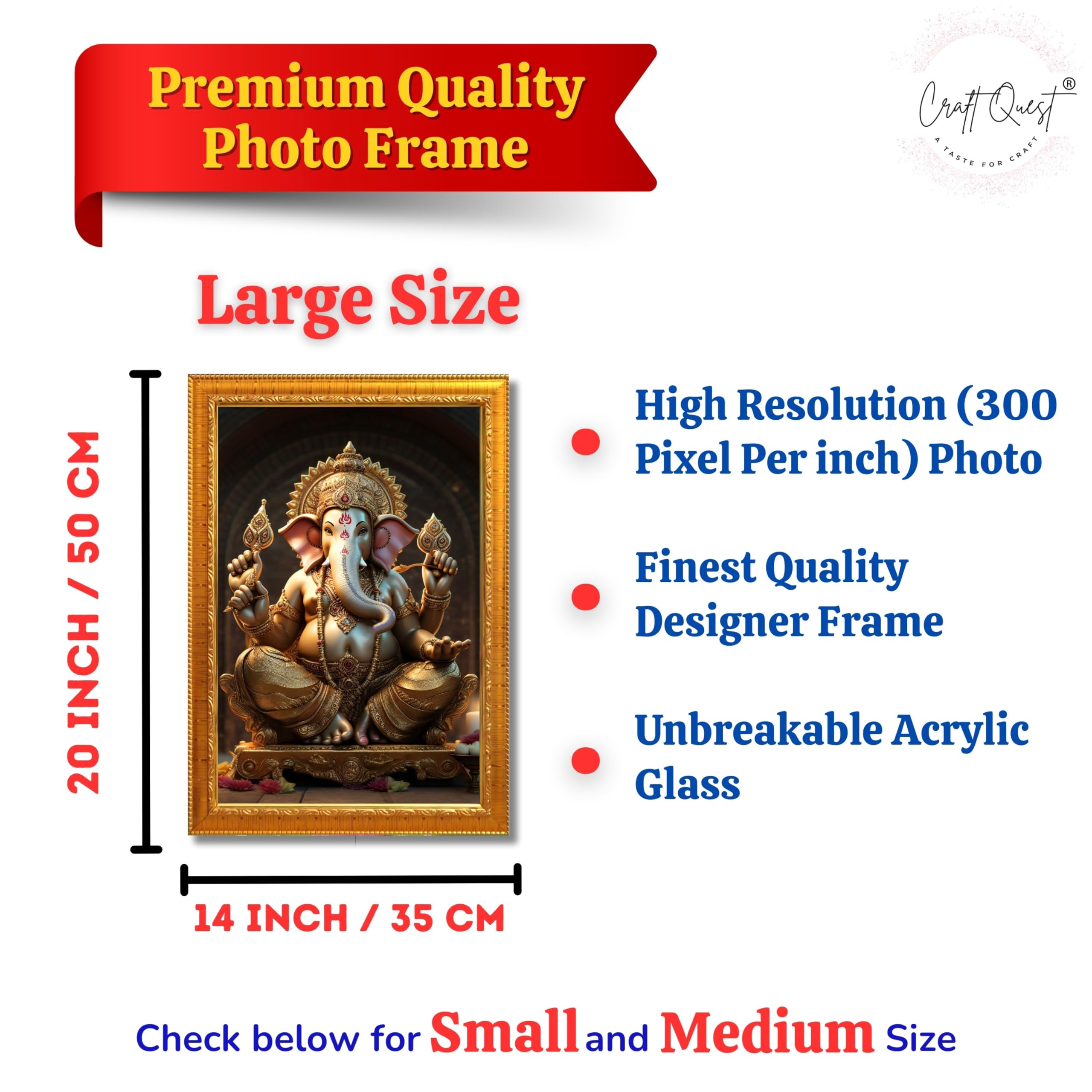 CRAFT QUEST Lord Ganpati Ganapathi Hanging Wall Painting Framed Home Decor GA-258
