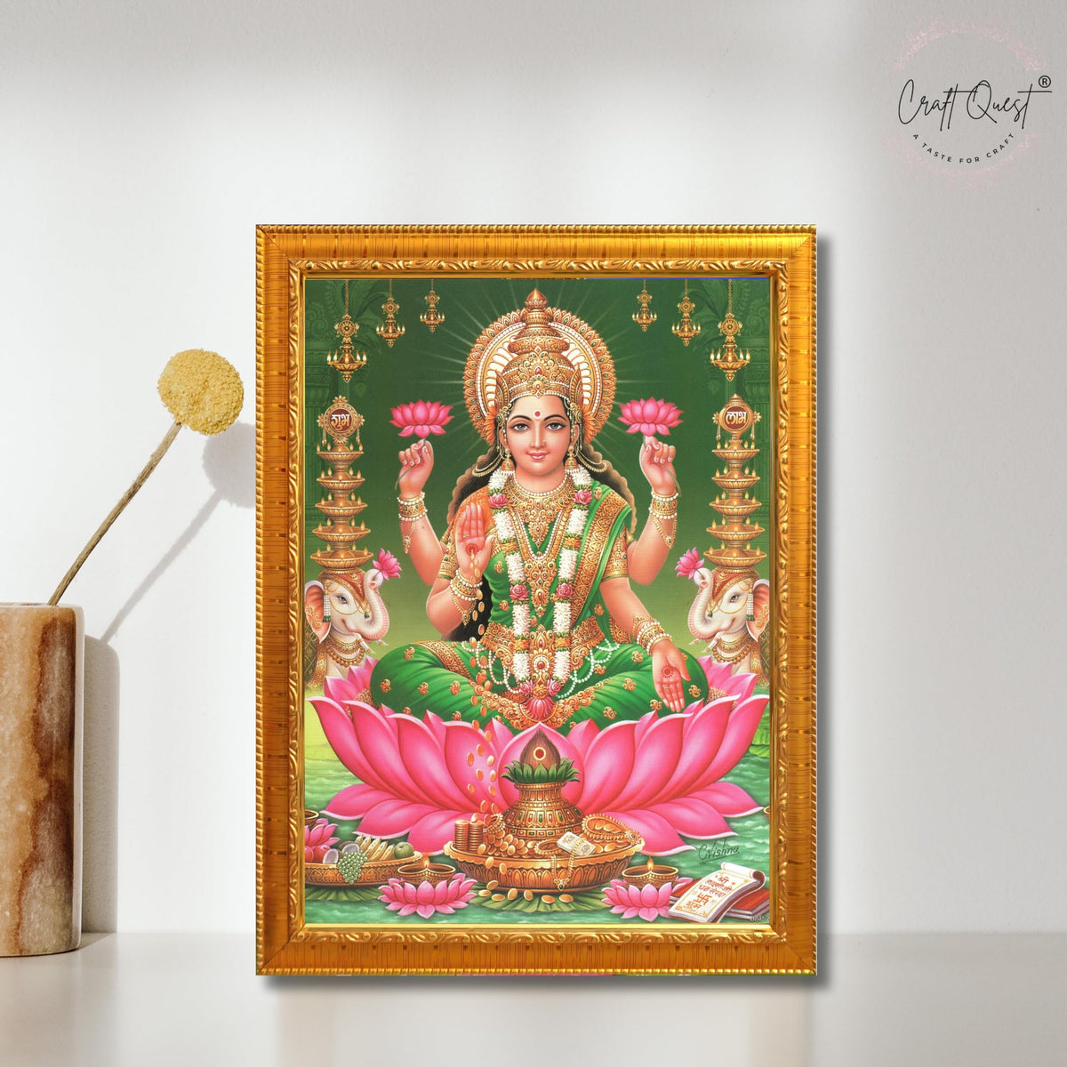 CRAFT QUEST Goddess Lakshmi Devi Dhana Vaibhav Laxmi Maa Wall Painting Frame Home Decor