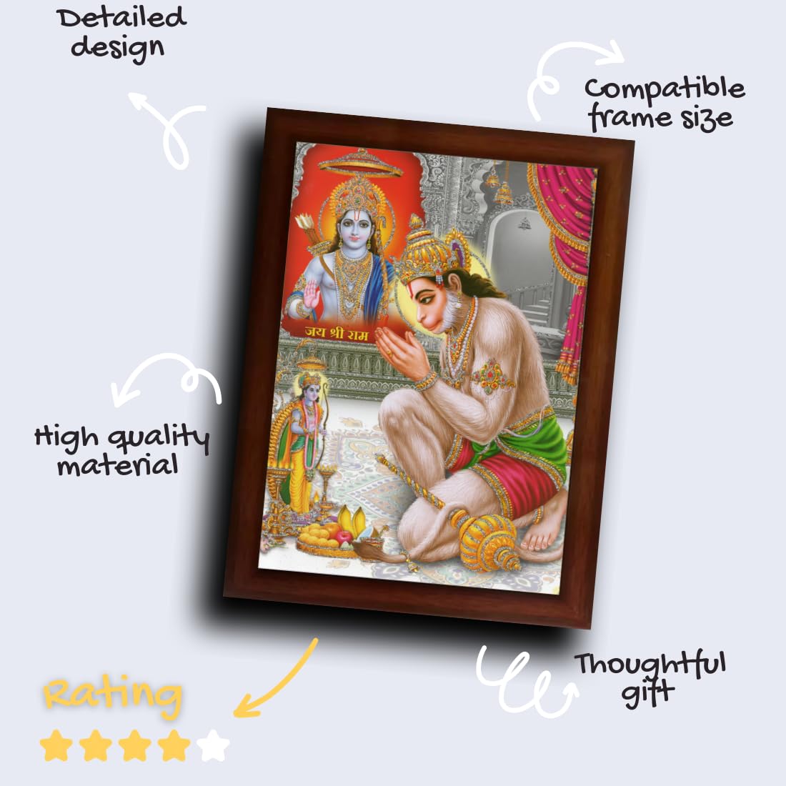 CRAFT QUEST Hanuman JI | Bajrangbali Religious Photo frame Home Decorative Item Synthetic Wood (Brown, 10 X 13 Inches)