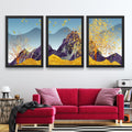 CRAFT QUEST Modern Art Abstract Porch Golden Trees Wall Art | Set of 3 Frames for Home Decoration | Ideal for Living Room, Bedroom & Offices