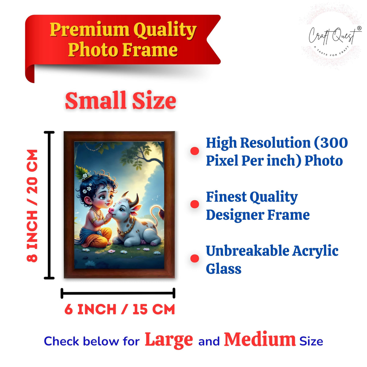 CRAFT QUEST Bal Gopal Makhan Chor Wall Photo Frame | Hindu God Kanha Devotional Home Decor | Gift Item