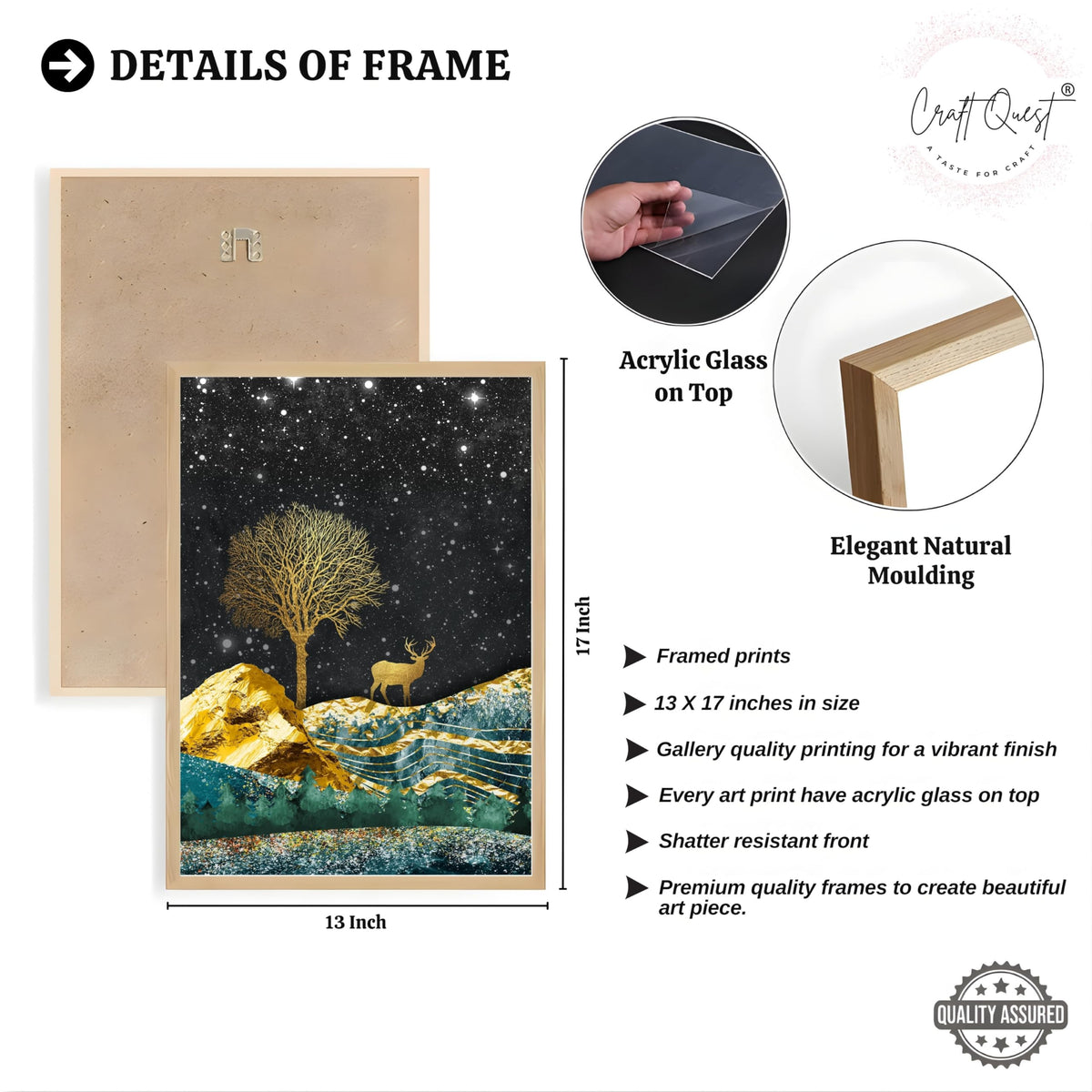 CRAFT QUEST Modern Art Landscape With Turquoise Mountains & Golden Trees Wall Art | Set of 3 Frames for Home Decoration | Ideal for Living Room, Bedroom & Offices