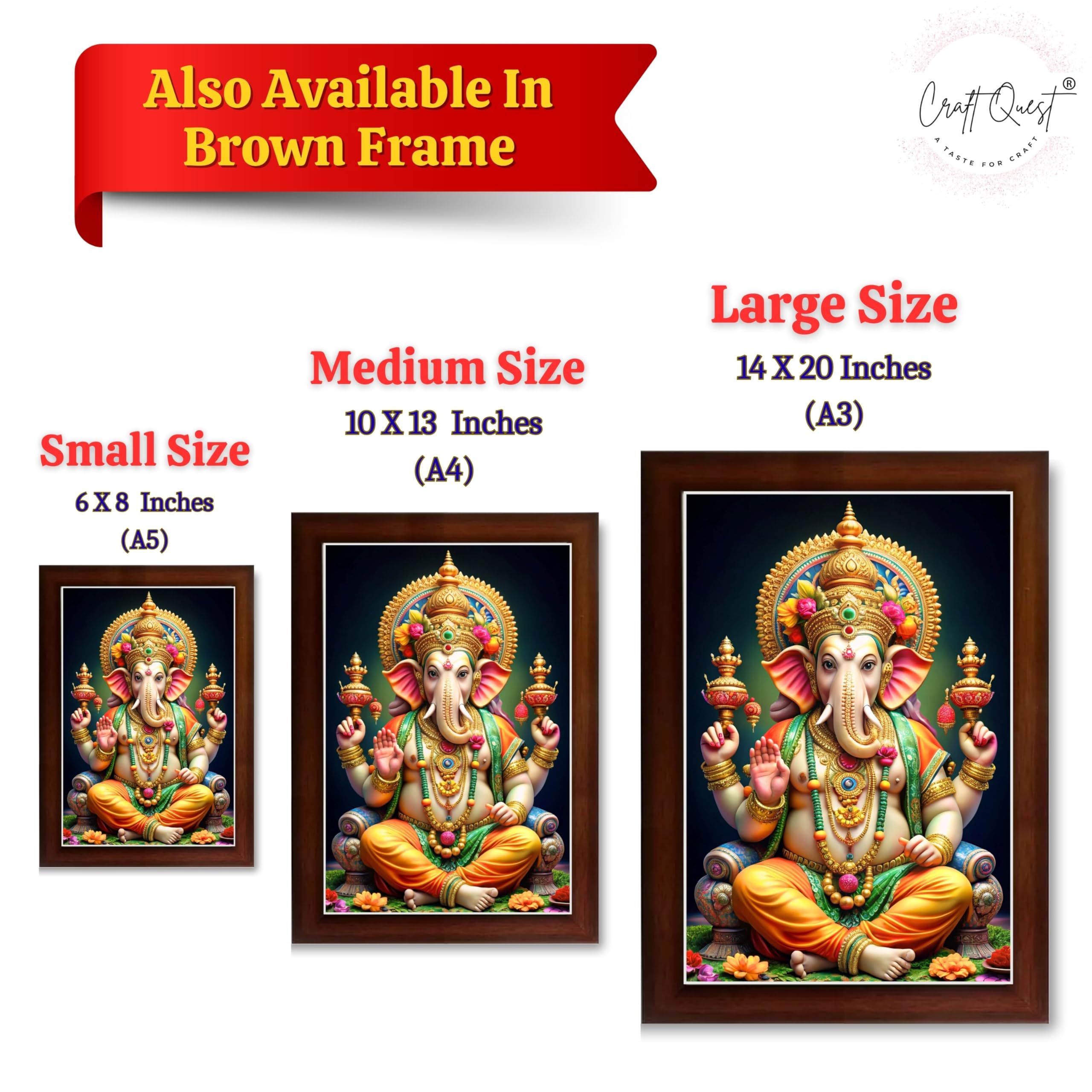 CRAFT QUEST God Ganesh Ganpati ji Ganesha Art Framed Painting Ready to Hang and Wall Decor