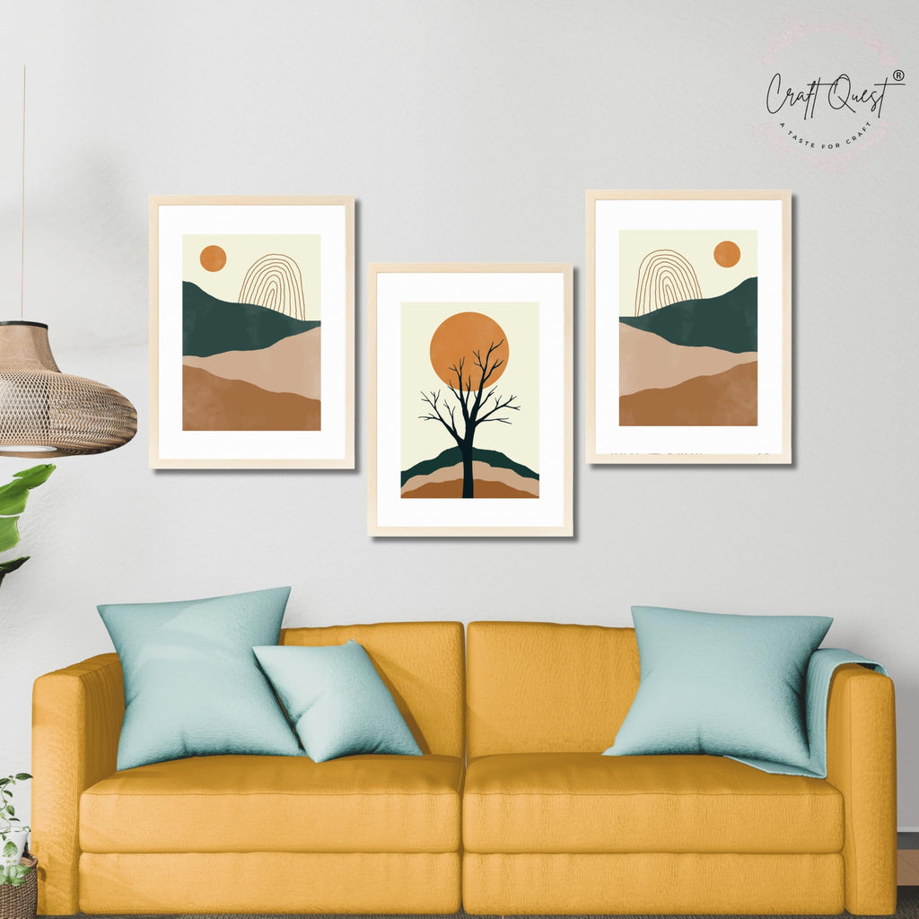 CRAFT QUEST SET OF 3 Modern Abstract Landscape Art | Set of 3 Frames for Home Decoration | Ideal for Living Room, Bedroom & Offices