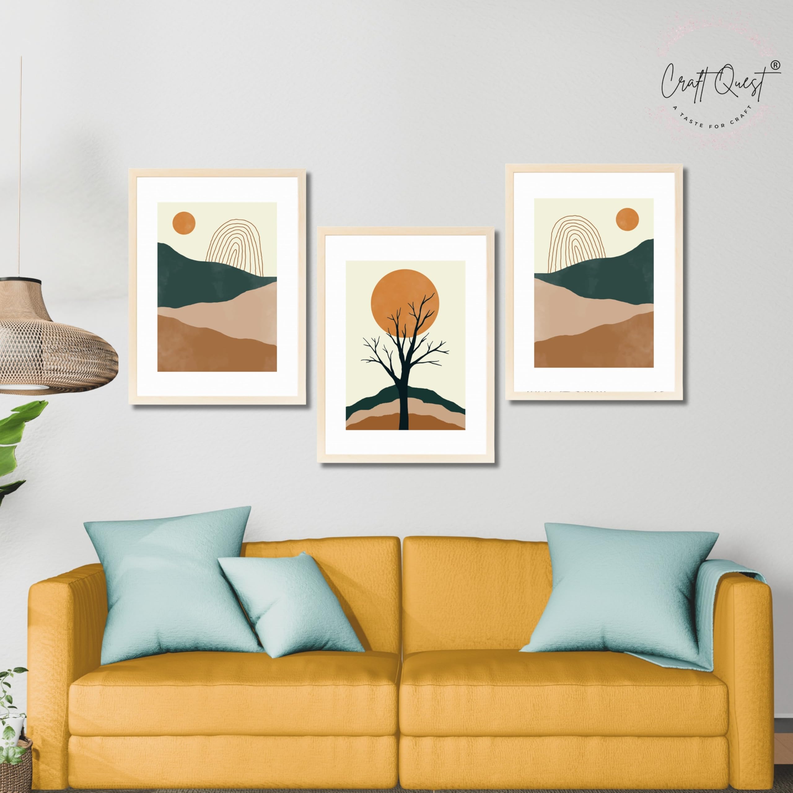 CRAFT QUEST SET OF 3 Modern Abstract Landscape Art | Set of 3 Frames for Home Decoration | Ideal for Living Room, Bedroom & Offices