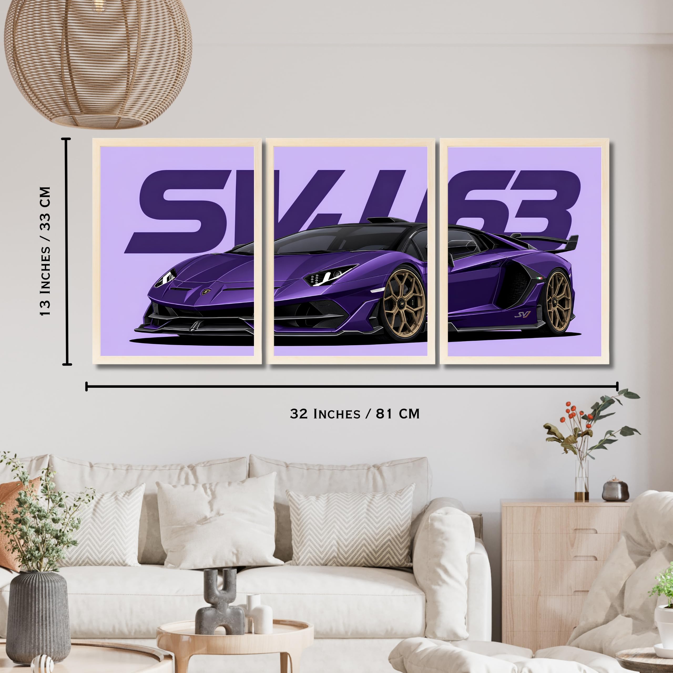 VENUXE ARTS Set Of 3 Big Sports Cars Framed Posters Gift Items for Boys Room Wall Decoration Bedroom Living Room Office Studio Décor | Car Poster Frame for Wall Décor