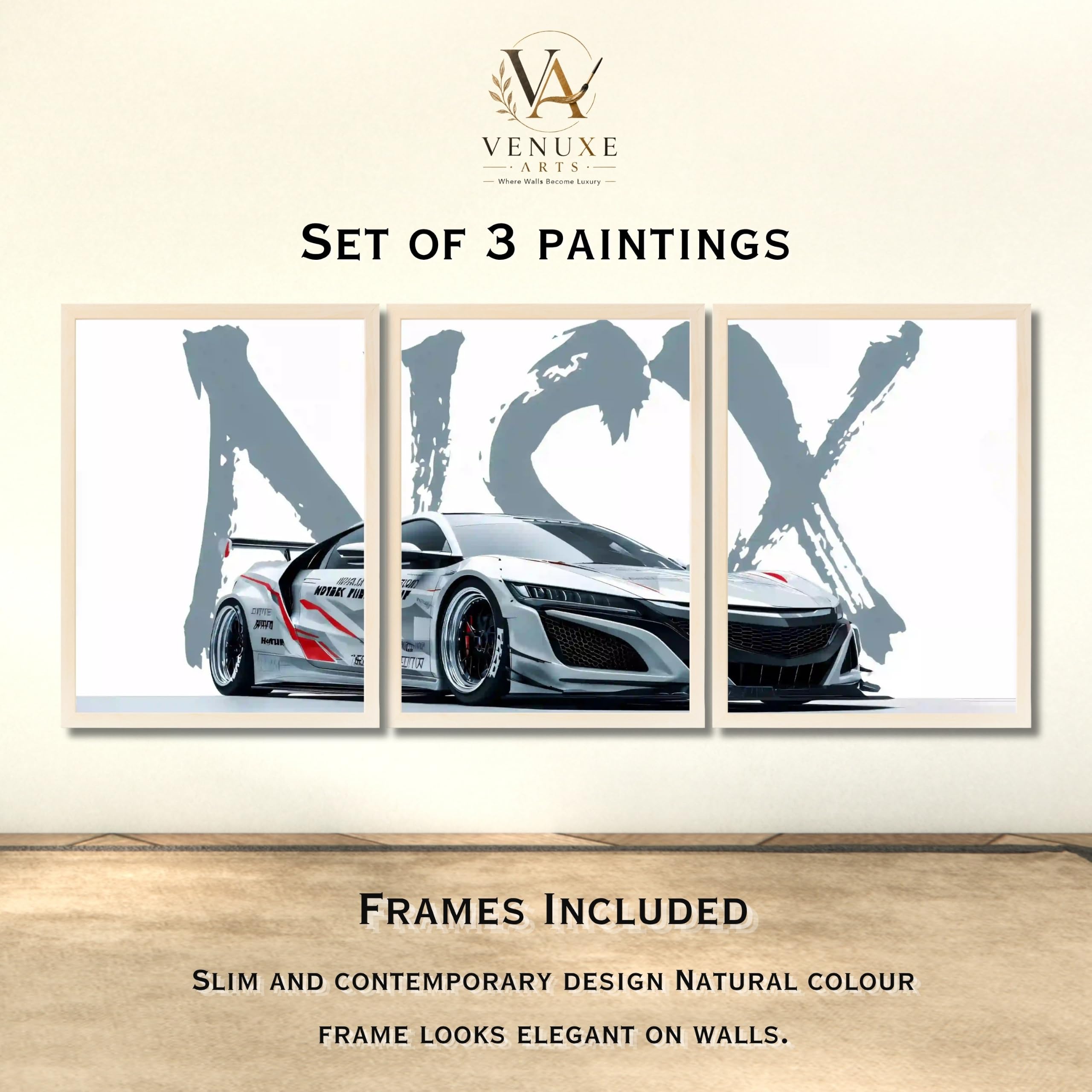VENUXE ARTS Set Of 3 Big Sports Cars Framed Posters Gift Items for Boys Room Wall Decoration Bedroom Living Room Office Studio Décor | Car Poster Frame for Wall Décor