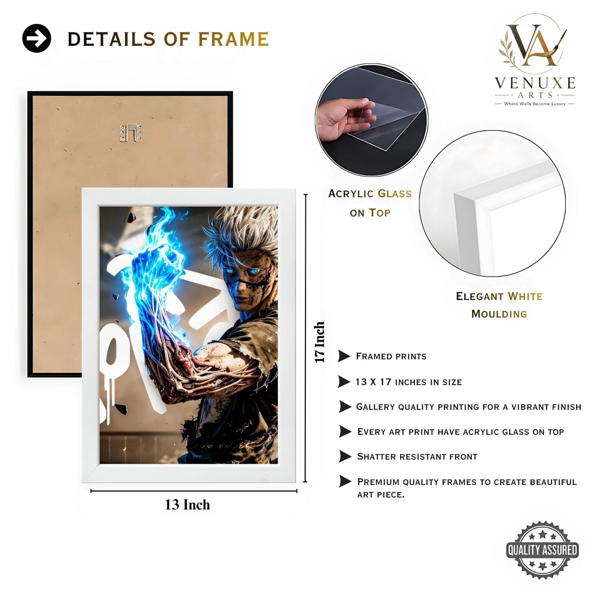 VENUXE ARTS Set Of 3 Anime Characters Wall Framed |Anime Characters Framed Poster for Living Room Bedroom Gaming Room Studio Wall Decor