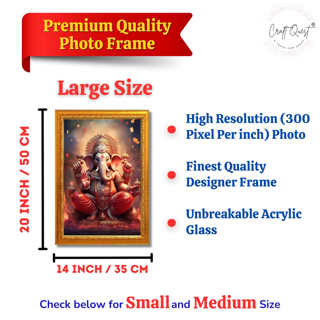 CRAFT QUEST Lord Ganesha Ji Laminated God Photo Frame Wall Decor Mandir Pooja Poster Religious Painting Divine Hindu Temple Decoration Spiritual Blessings Home Office Gift