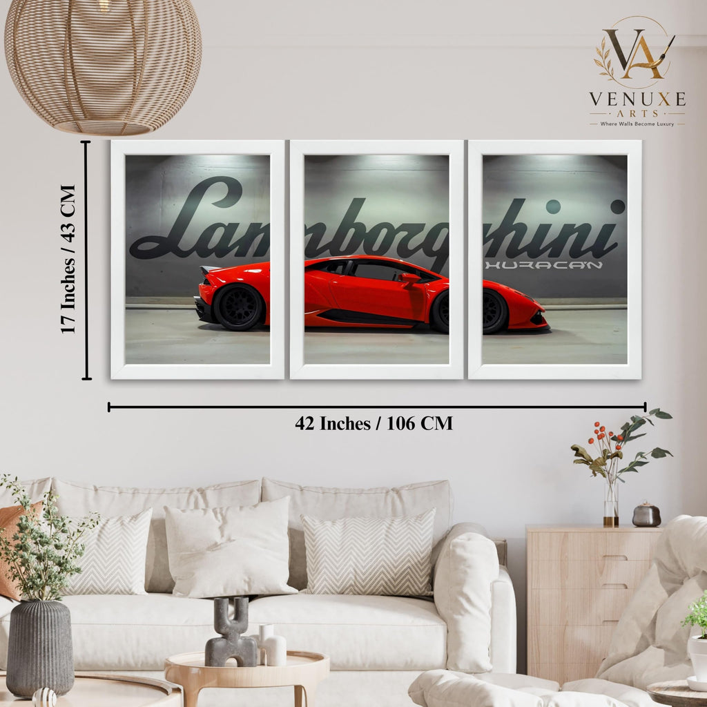 VENUXE ARTS Set Of 3 Big Sports Cars Framed Posters Gift Items for Boys Room Wall Decoration Bedroom Living Room Office Studio Décor | Car Poster Frame for Wall Décor
