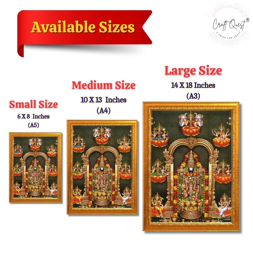 CRAFT QUEST Lord Tirupati Balaji Lord Venkateshwara Swamy Wall Painting Framed, Home, Temple, Pooja, Wall Décor Item
