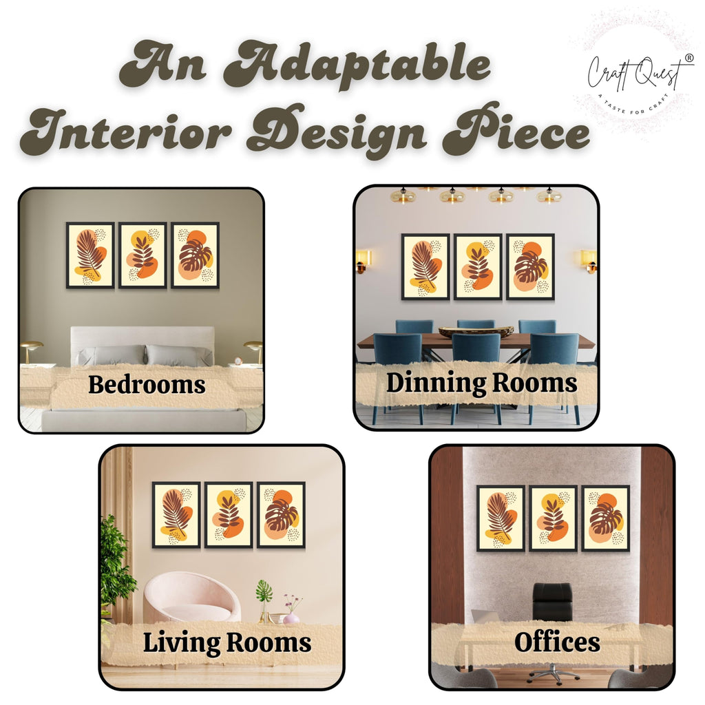CRAFT QUEST Wall Art Decor Paintings | Set of 3 BOHO Wall Art Frames for Home Decoration | Ideal for Living Room, Offices & Bedrooms