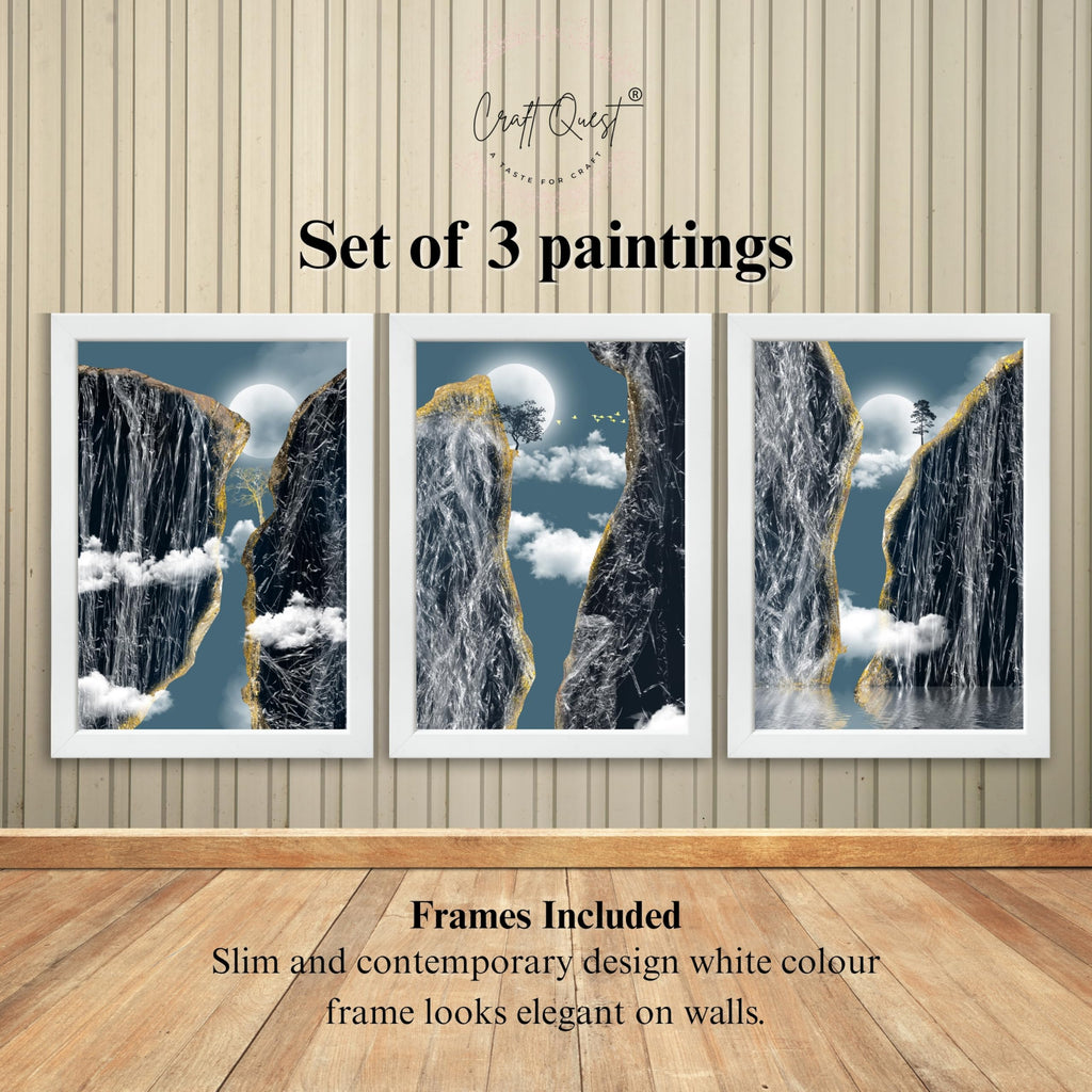 CRAFT QUEST Modern Art Abstract Landscape Decorative Wall Art | Set of 3 Frames for Home Decoration | Ideal for Living Room, Bedroom & Offices