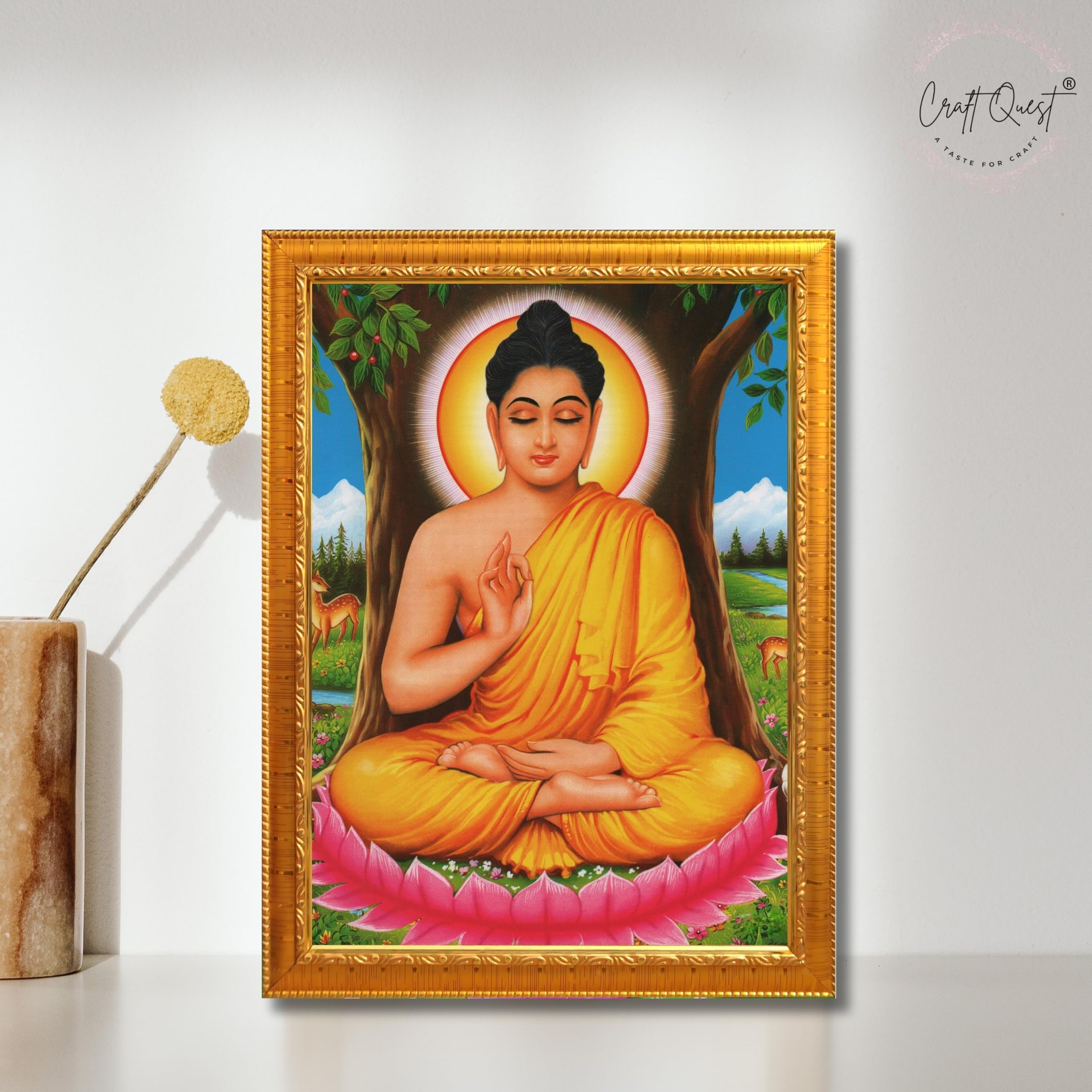 CRAFT QUEST Lord Buddha Photo Frame | Premium HD Spiritual Wall Frame | Peaceful Gautam Buddha Picture for Home Decor, Meditation Room & Office