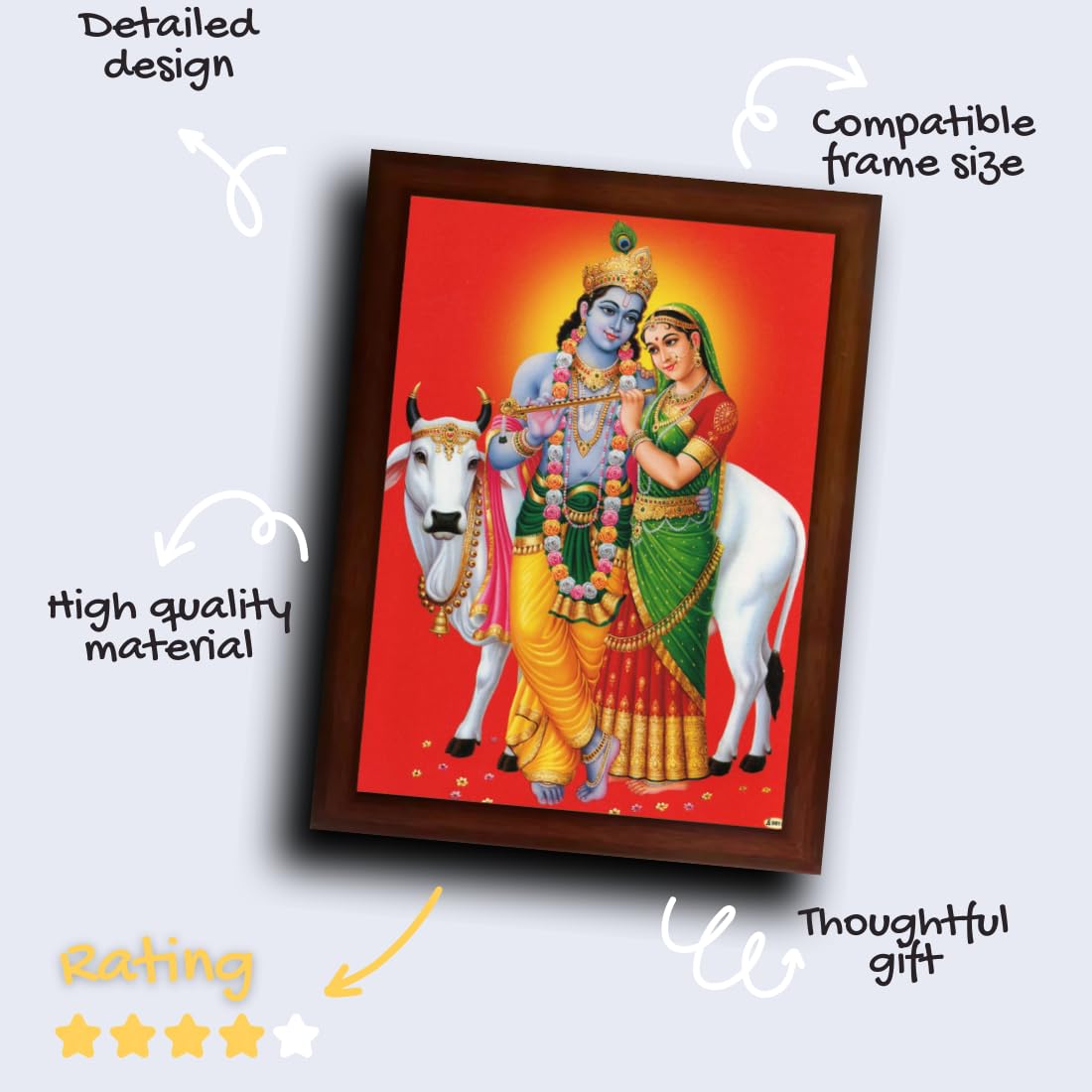 Craft Quest Radha Krishna Sparkle Coated Home Decorative Gift Item Framed Painting (10 X 14 Inches, Brown) RK1013-11