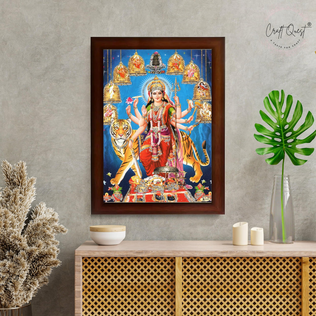 CRAFT QUEST Durga Maa MataJi Goddess Navdurga Durga Wall Painting Framed Home and Pooja Décor Item