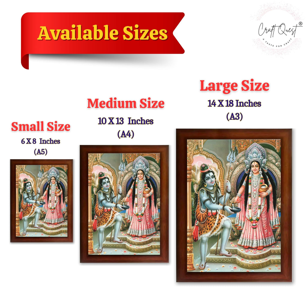 CRAFT QUEST Shiva & Maa Annapurna devi sitting on throne photo frame with Laminated Poster for Kitchen Worship