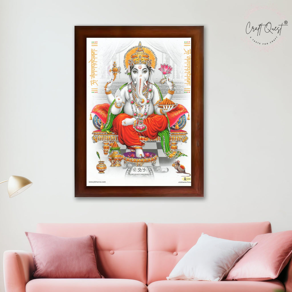 CRAFT QUEST Lord Ganpati Modern Wall Art Painting With Frame For Pooja, Home and Office Decor Item