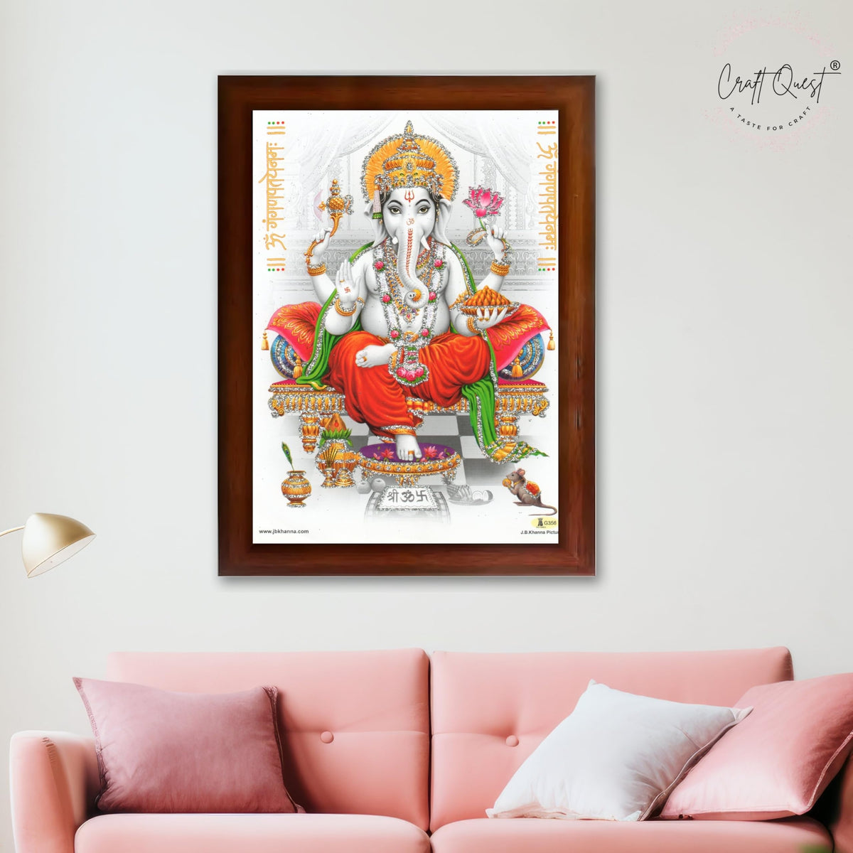 CRAFT QUEST Lord Ganpati Modern Wall Art Painting With Frame For Pooja, Home and Office Decor Item